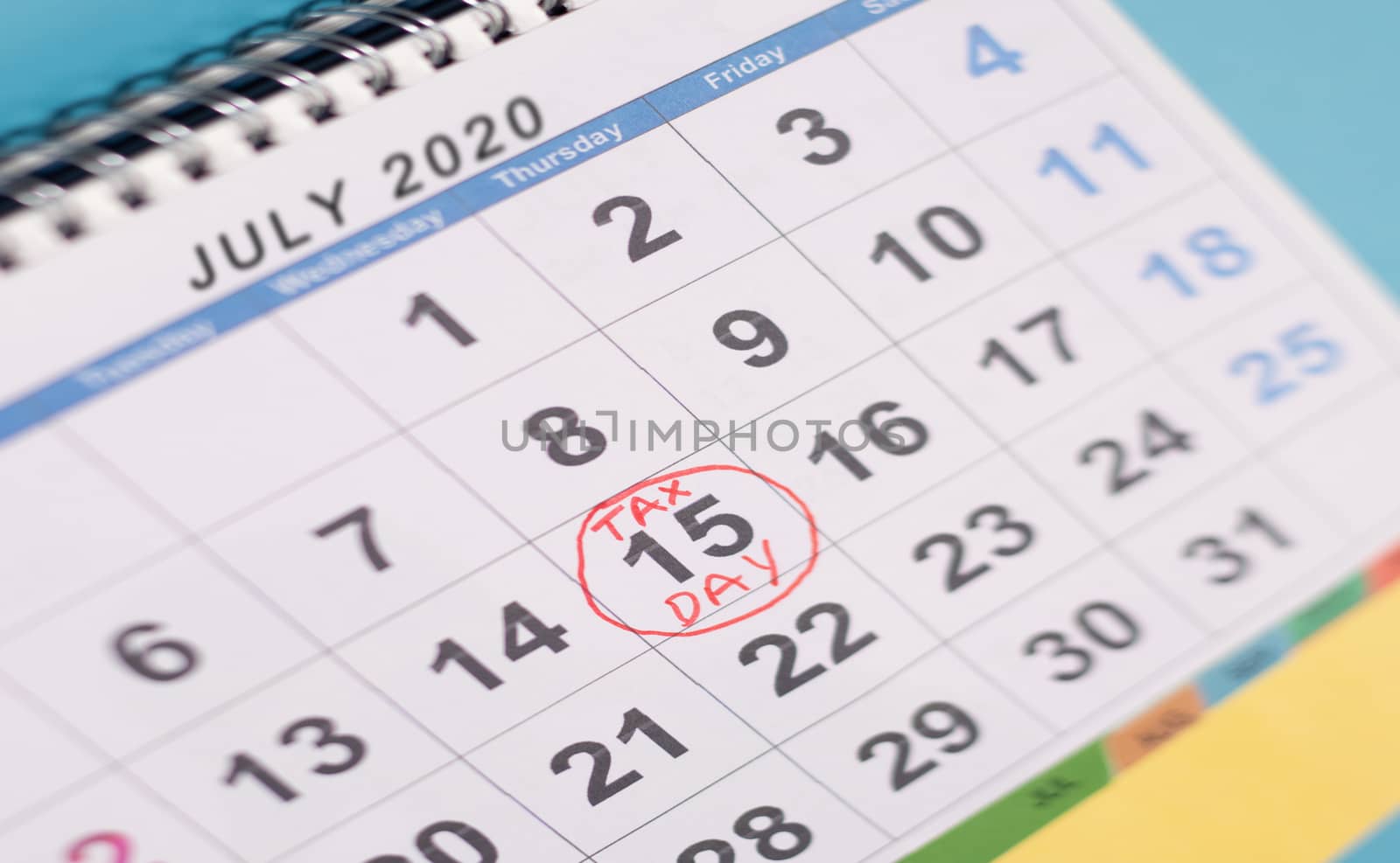 July 15th marked as tax day on calendar as reminder