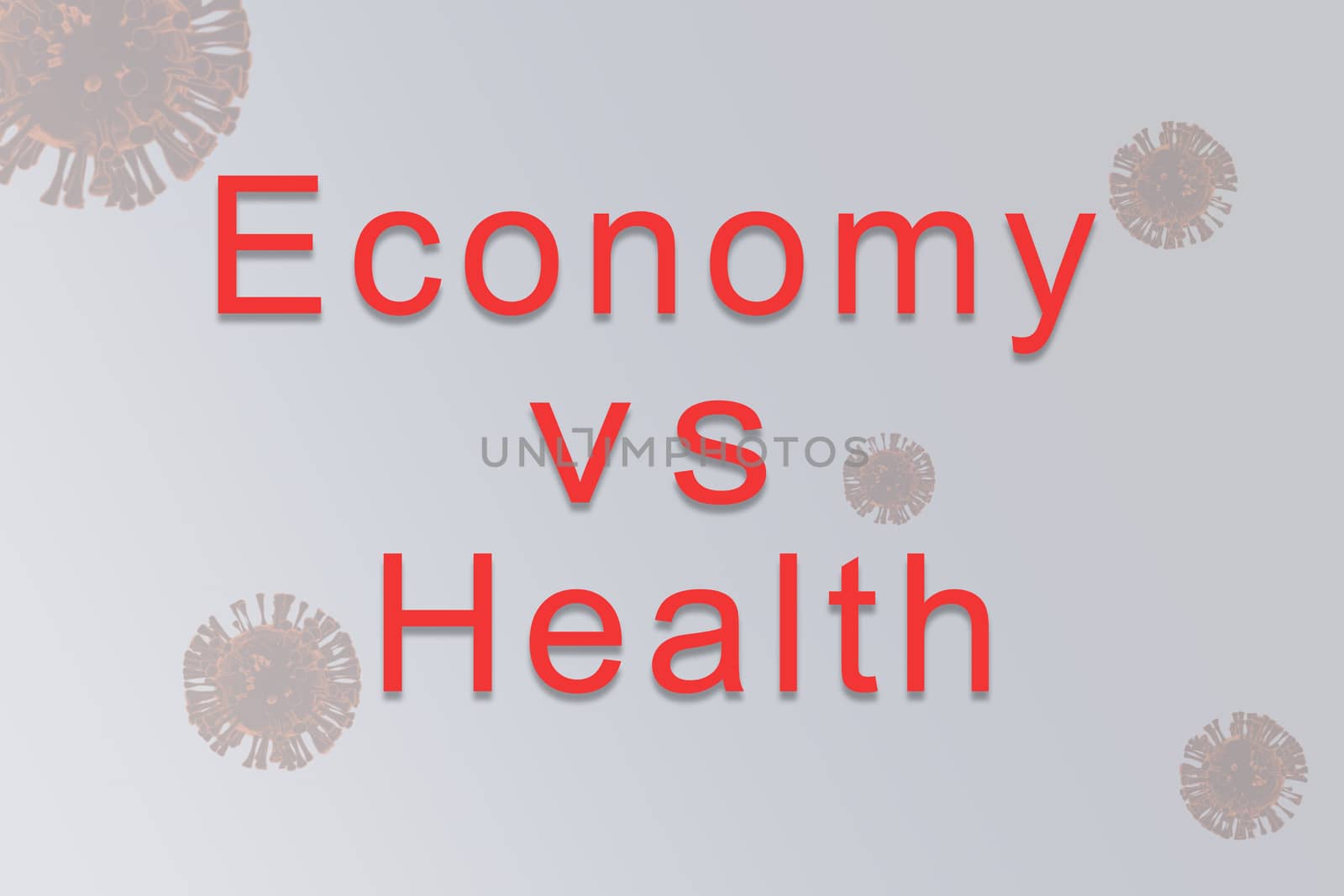 concept of Economy verses health, during covid-19 or coronavirus outbreak or pandemic showing with 3d rendered illustrative virus as background