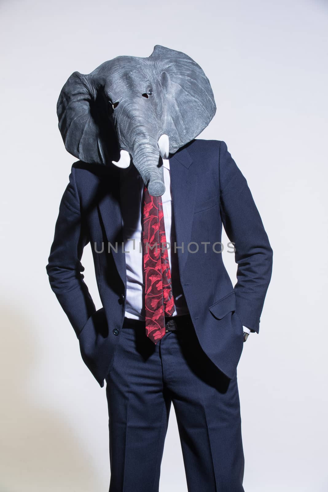 man with an elephant mask on a light background by A_Karim