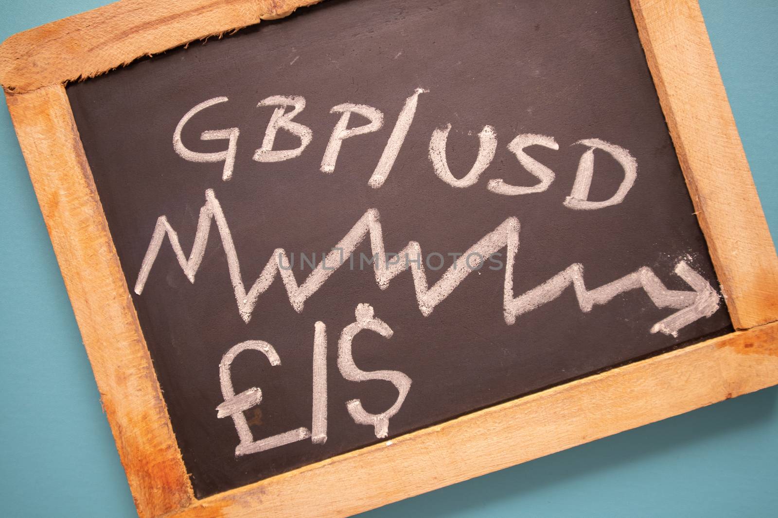 Concept Showing of British pound falling vs American dollar rising - exchange rate fluctuation of GBP and USD