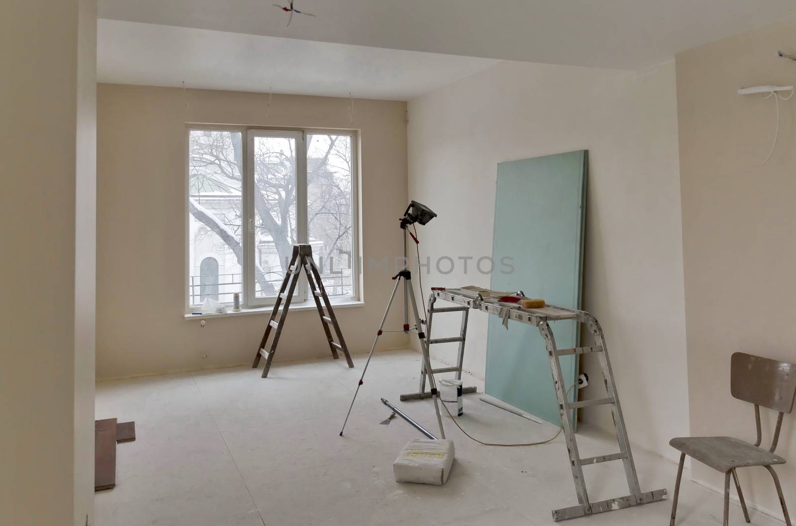 Room renovation with some painting tools available, Sofia, Bulgaria