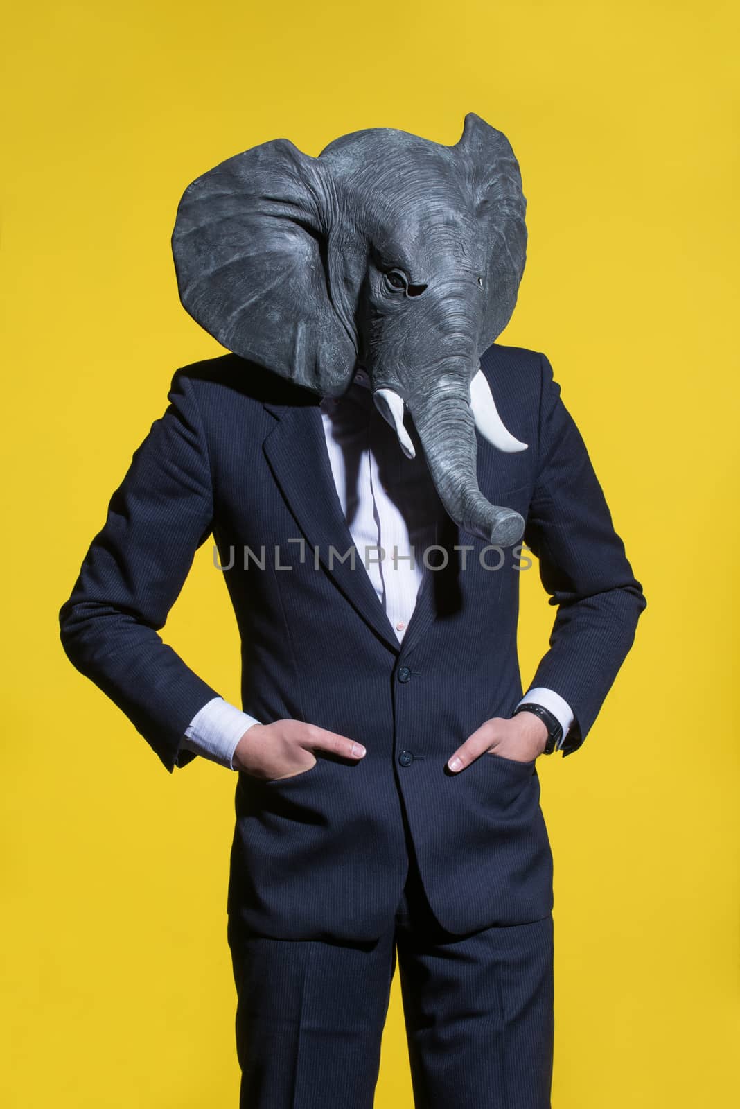 man with an elephant mask on a yellow background by A_Karim