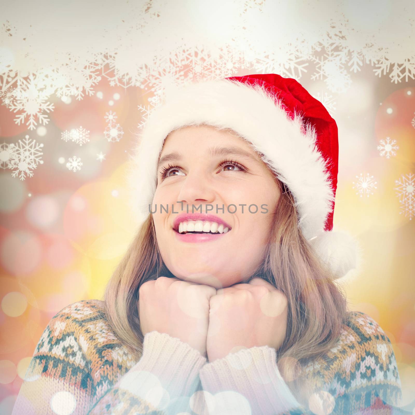 Smiling  hipster  against snowflake pattern
