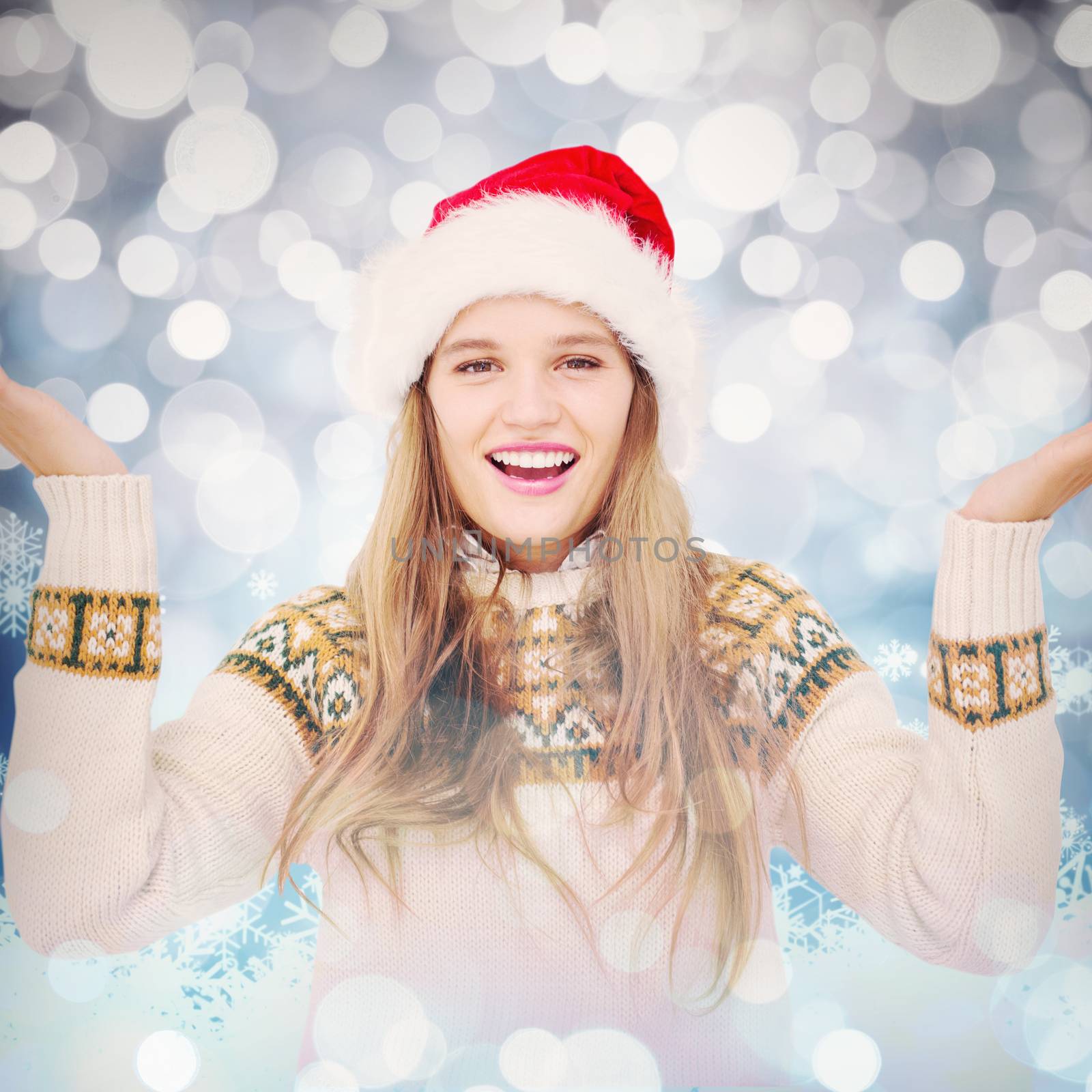 Smiling hipster looking at camera against snowflake pattern