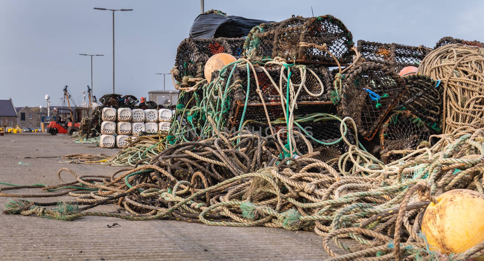 Fishing locker at Howth harbor near Dublin on a winter day