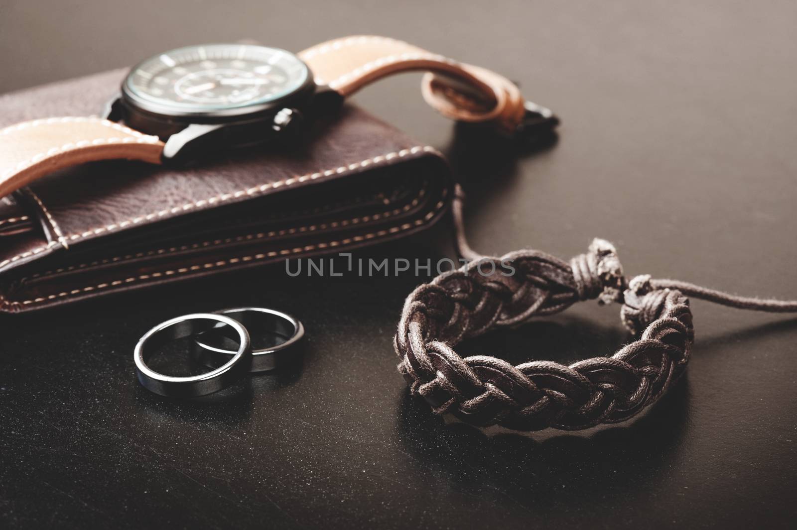 Close up bracelet for men, men accessories in casual style.