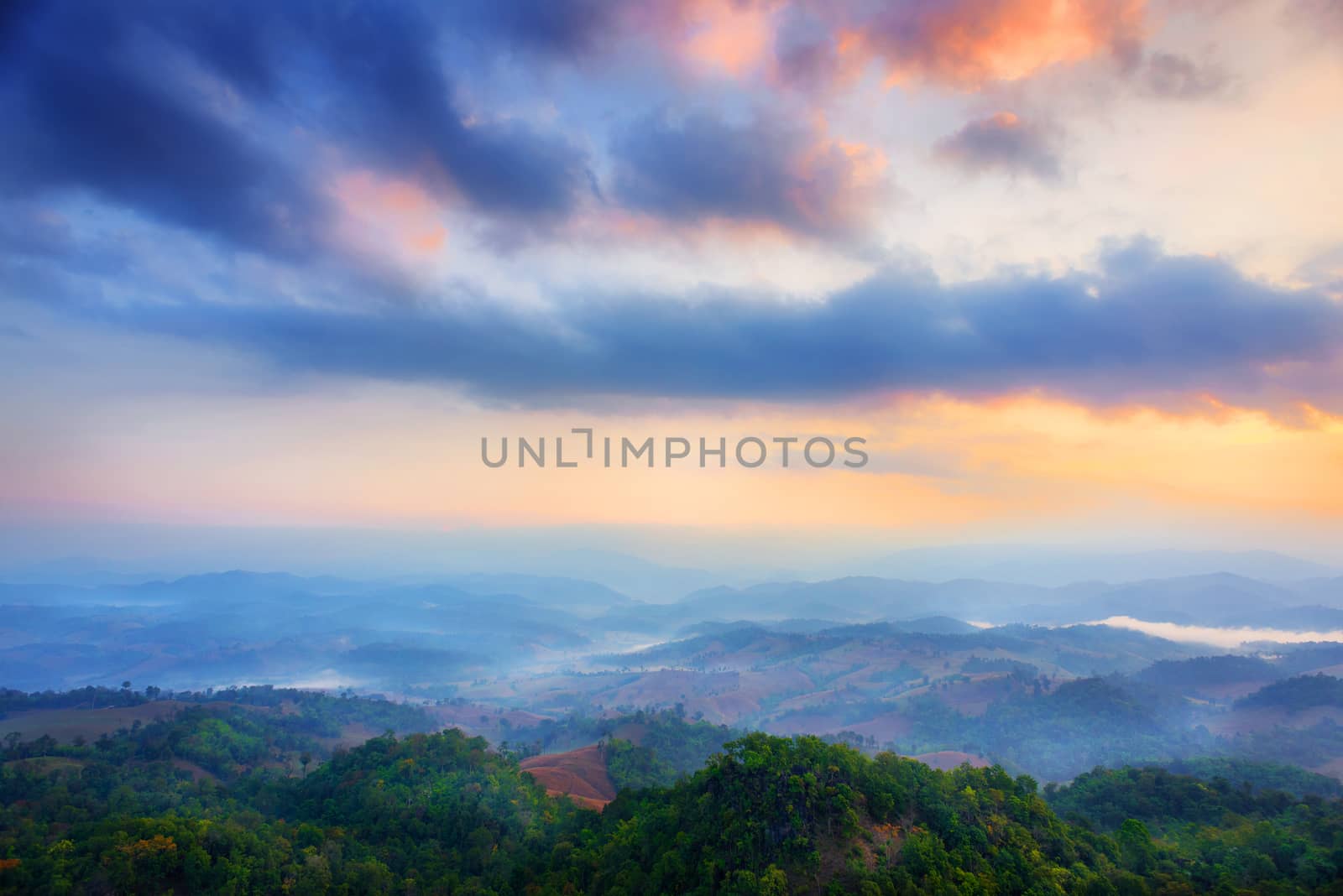 Morning in the mountains in Tak province, Thailand.