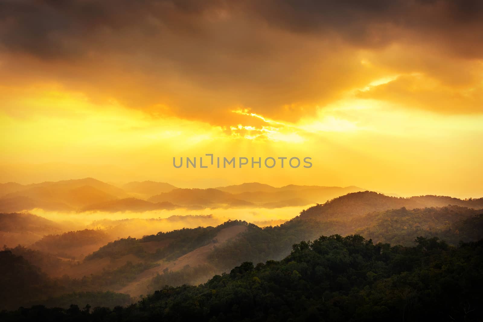 Morning in the mountains in Tak province, Thailand.