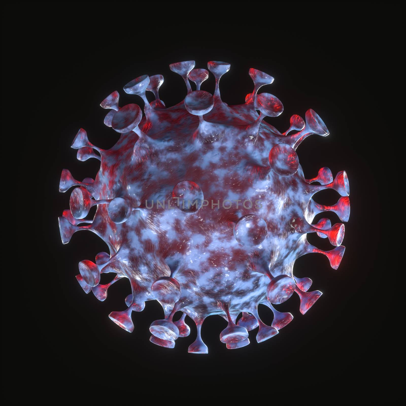 Dispersed corona viruses with dark background, 3d rendering. Computer digital drawing.