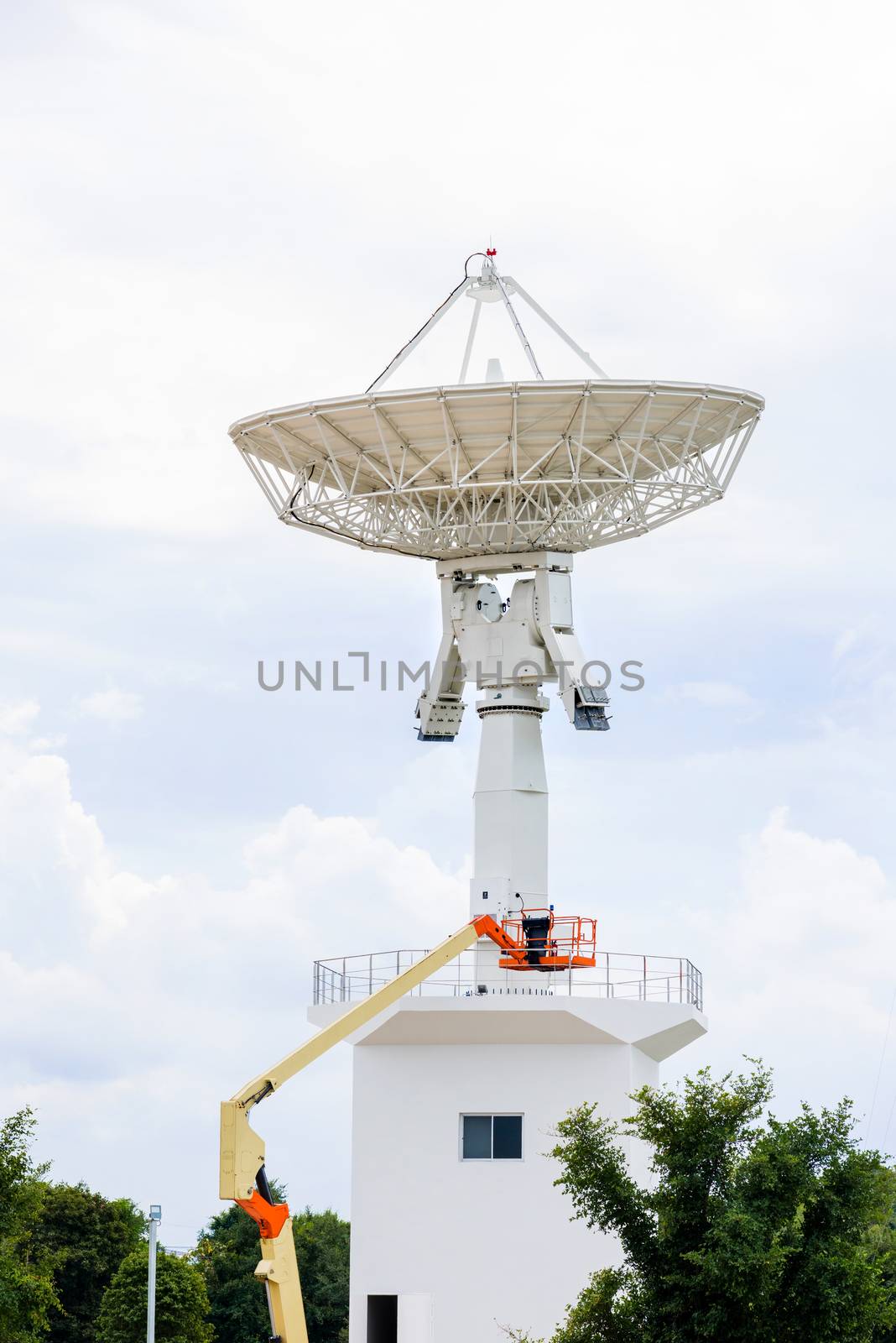 big white satellite dish antenna, technology concept