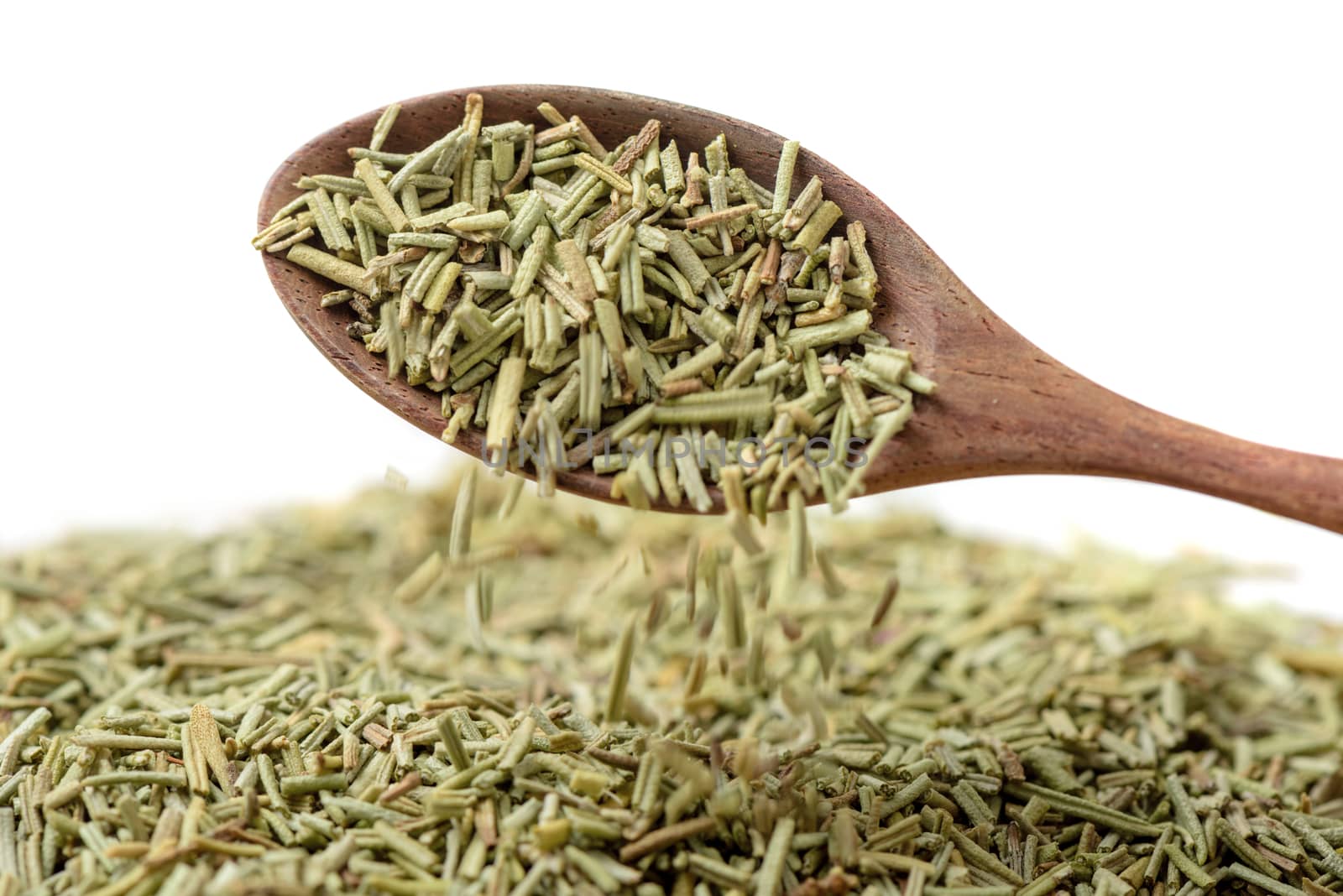 Closeup organic dried rosemary, ingredient for cooking. Herb concept.