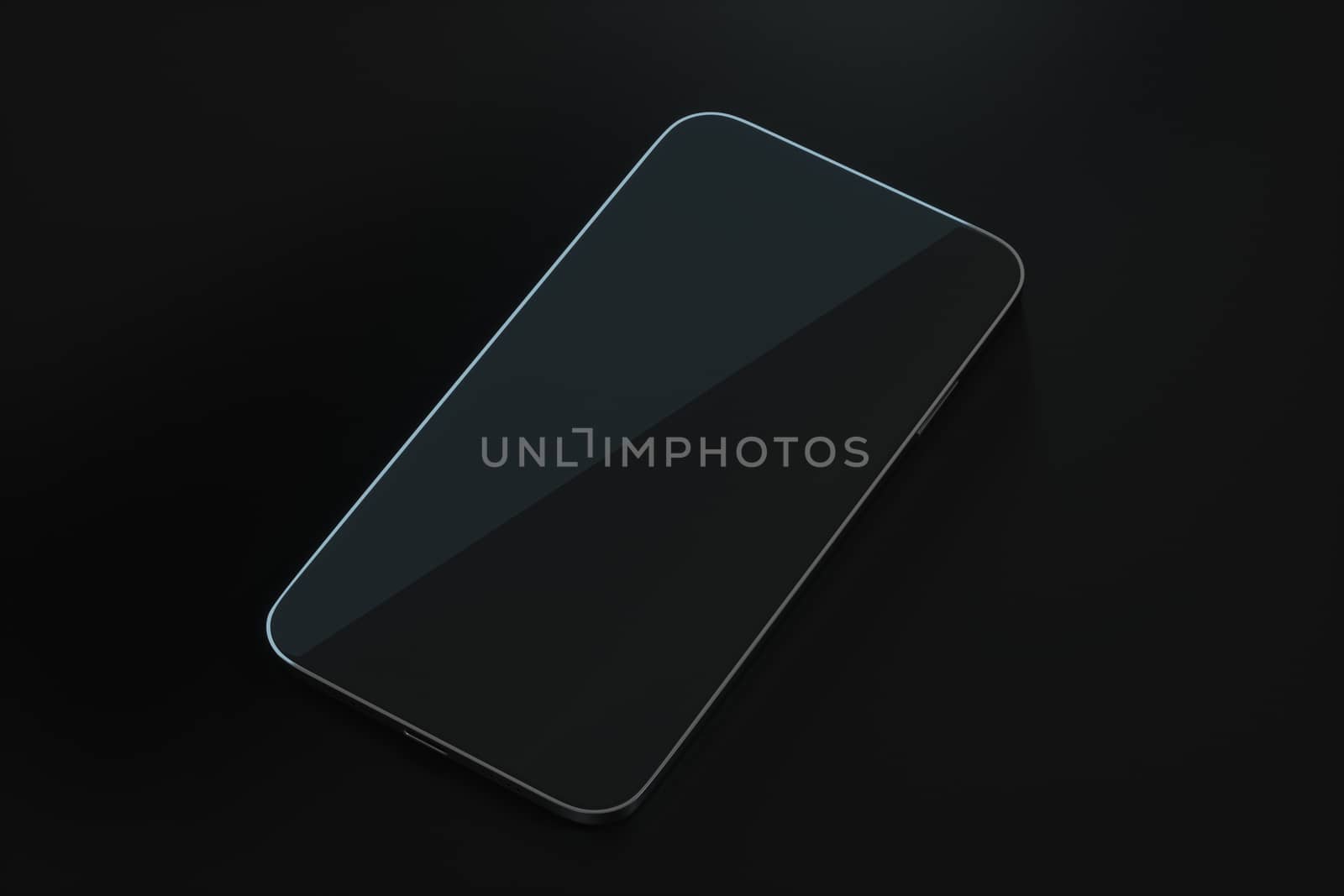 The black mobile phone on the black table, 3d rendering. by vinkfan