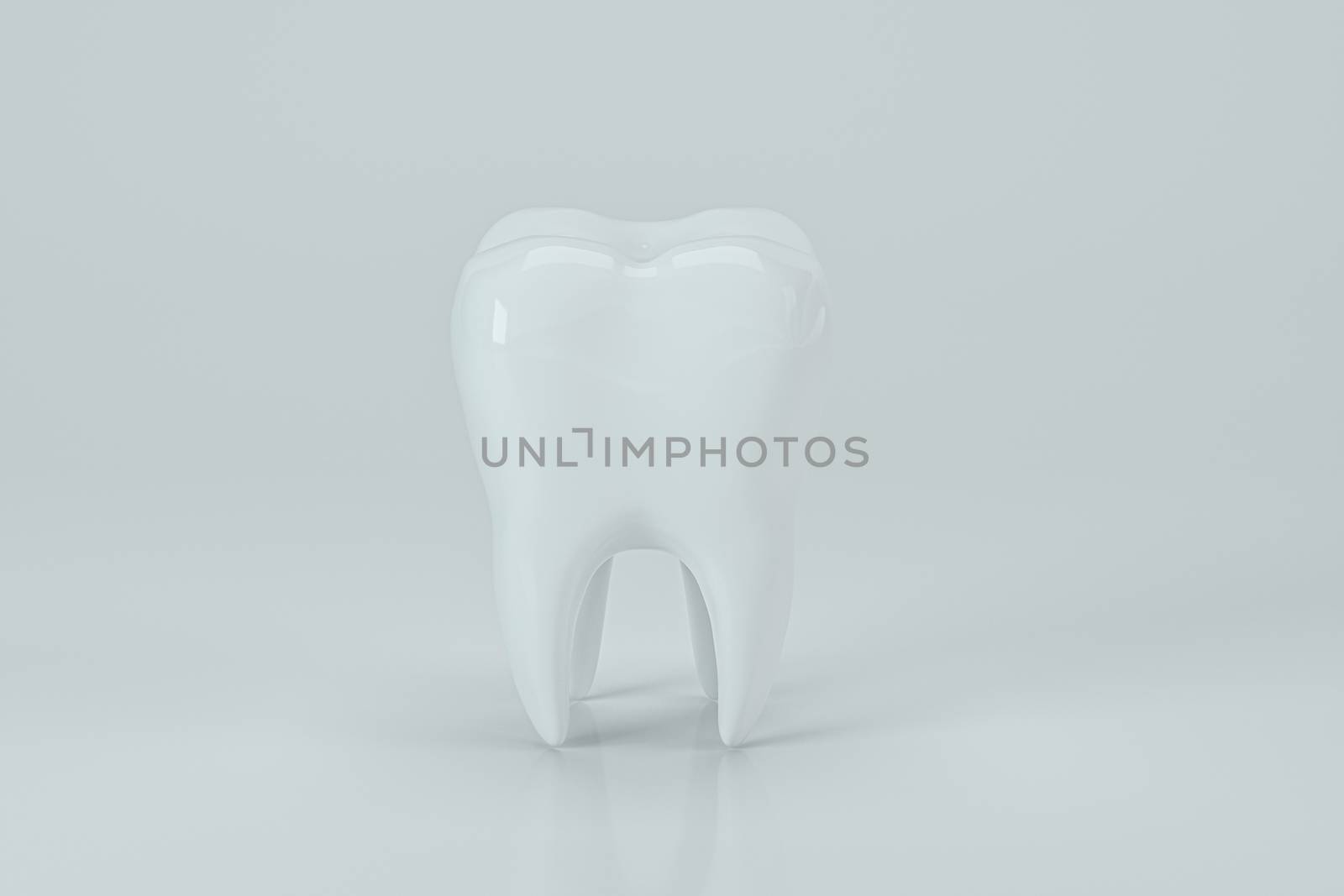 White tooth with white background, 3d rendering. Computer digital drawing.