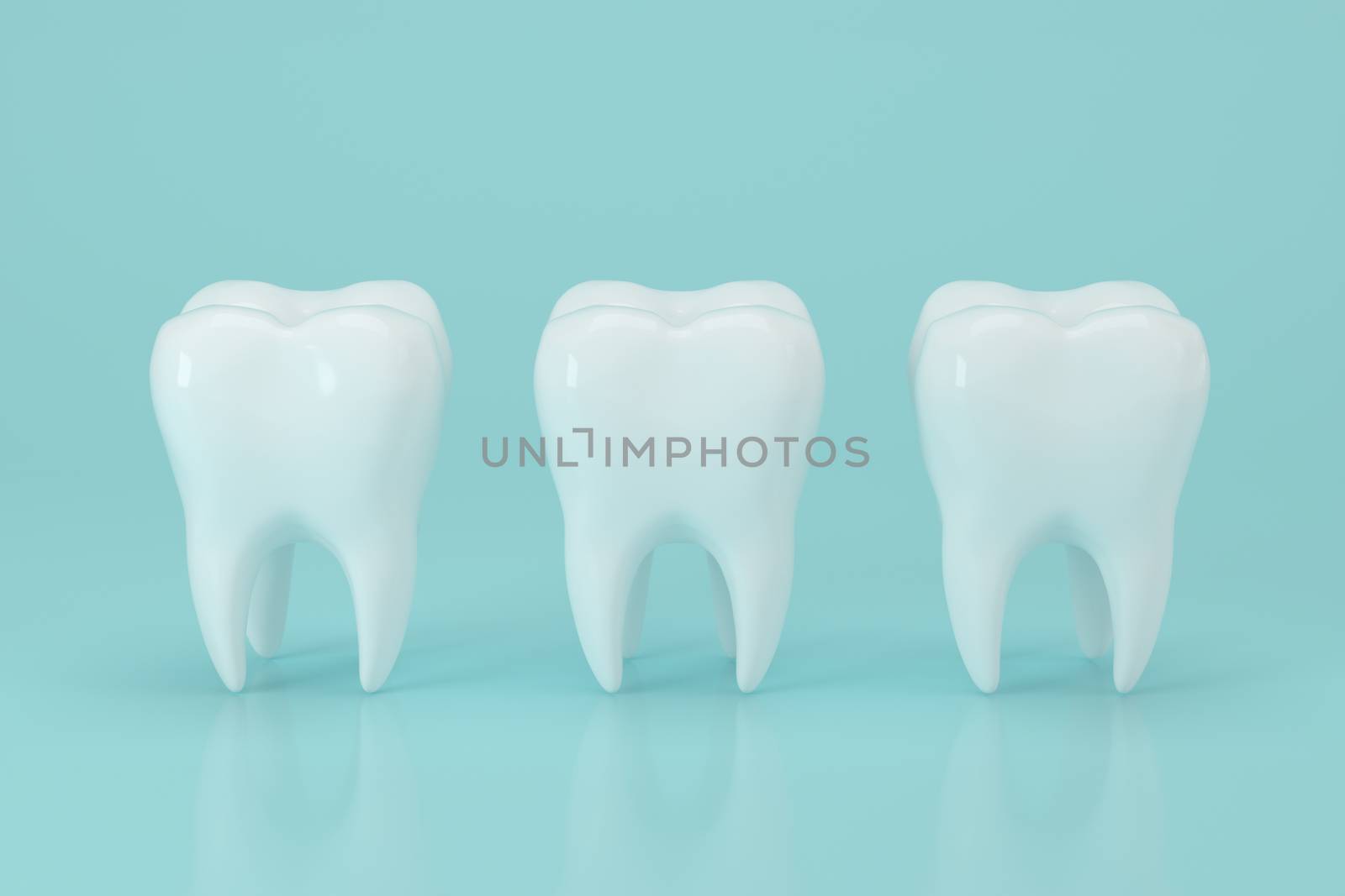 White tooth with blue background, 3d rendering. by vinkfan