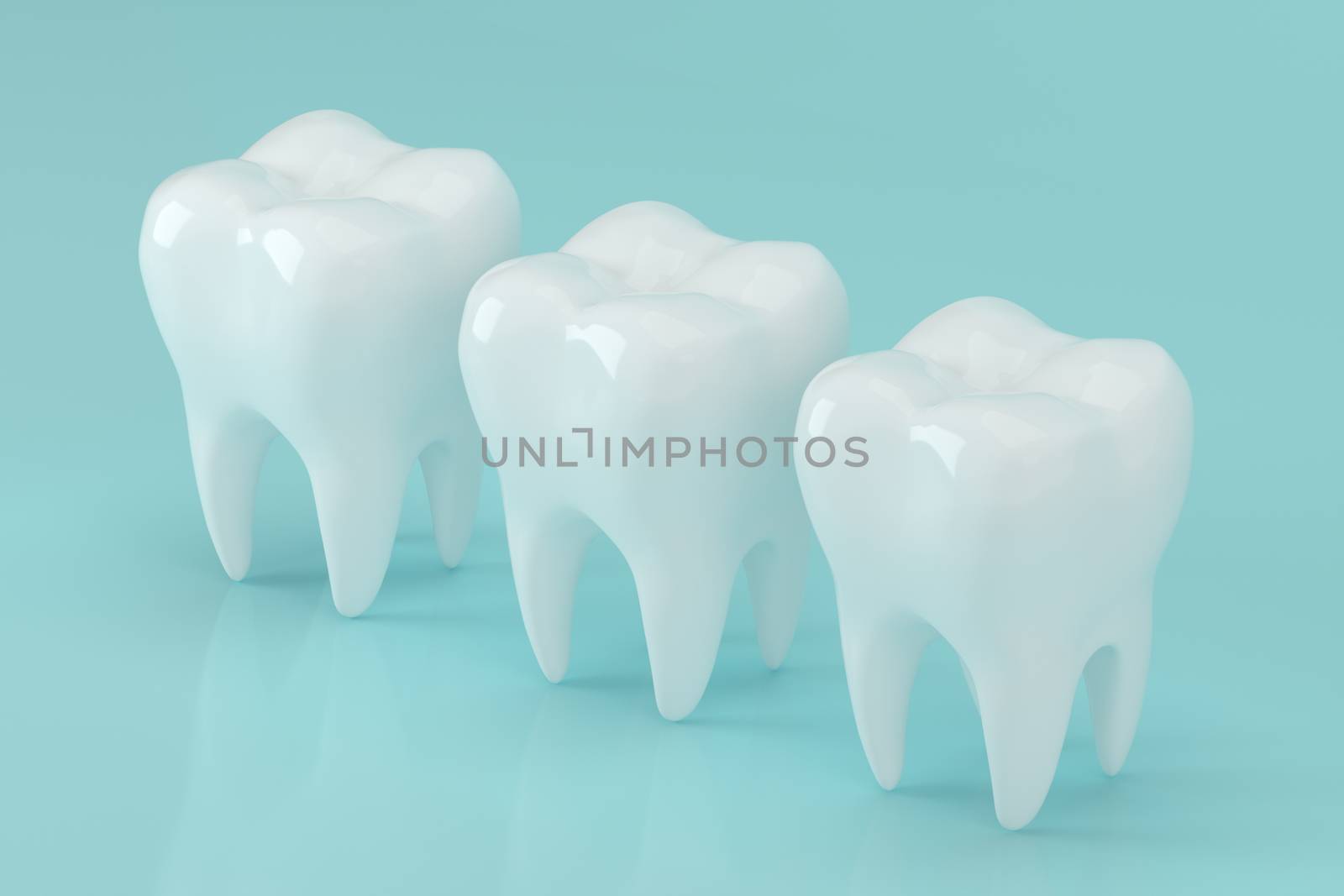 White tooth with blue background, 3d rendering. by vinkfan