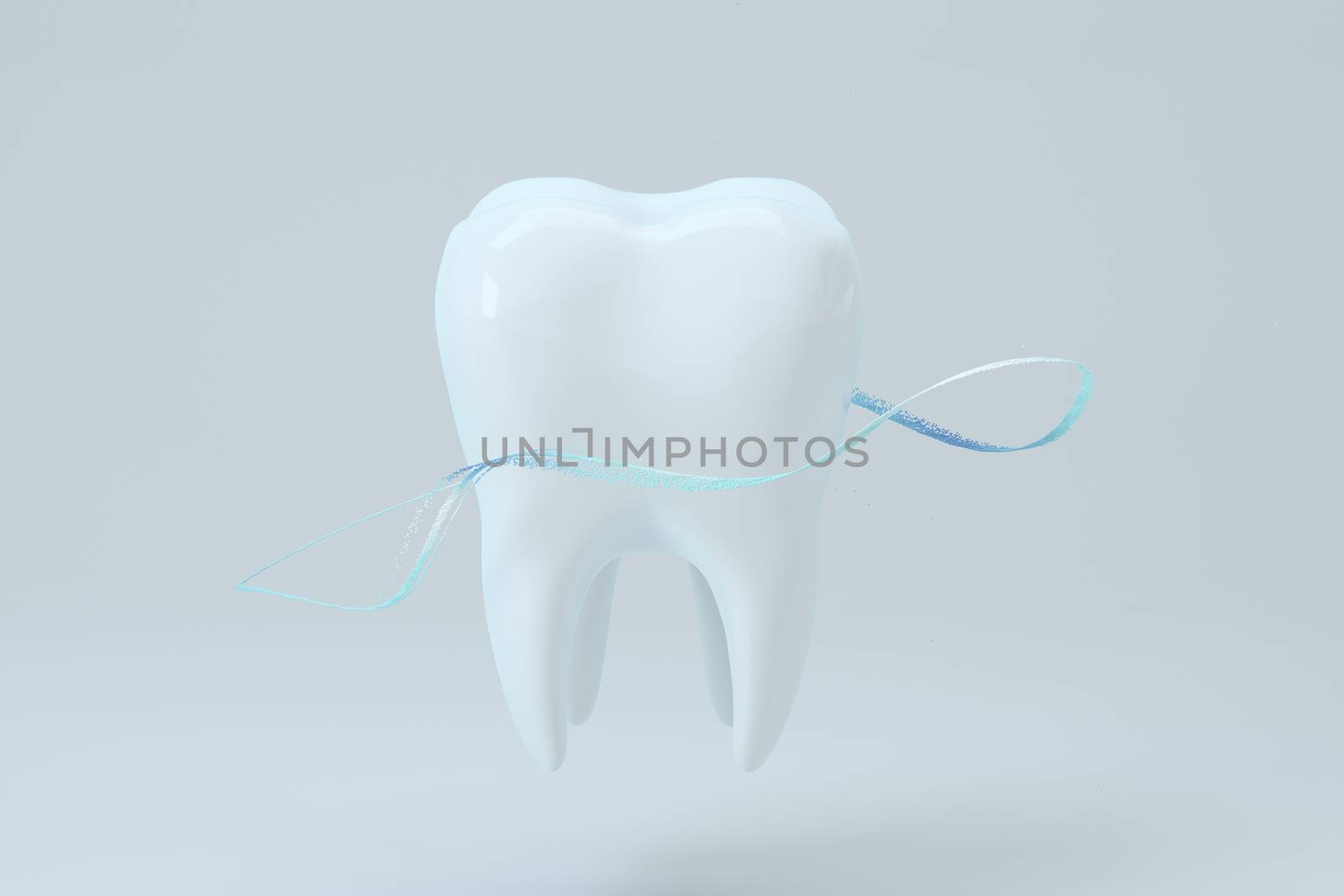 White tooth with blue gradient particles surrounded, 3d rendering. by vinkfan
