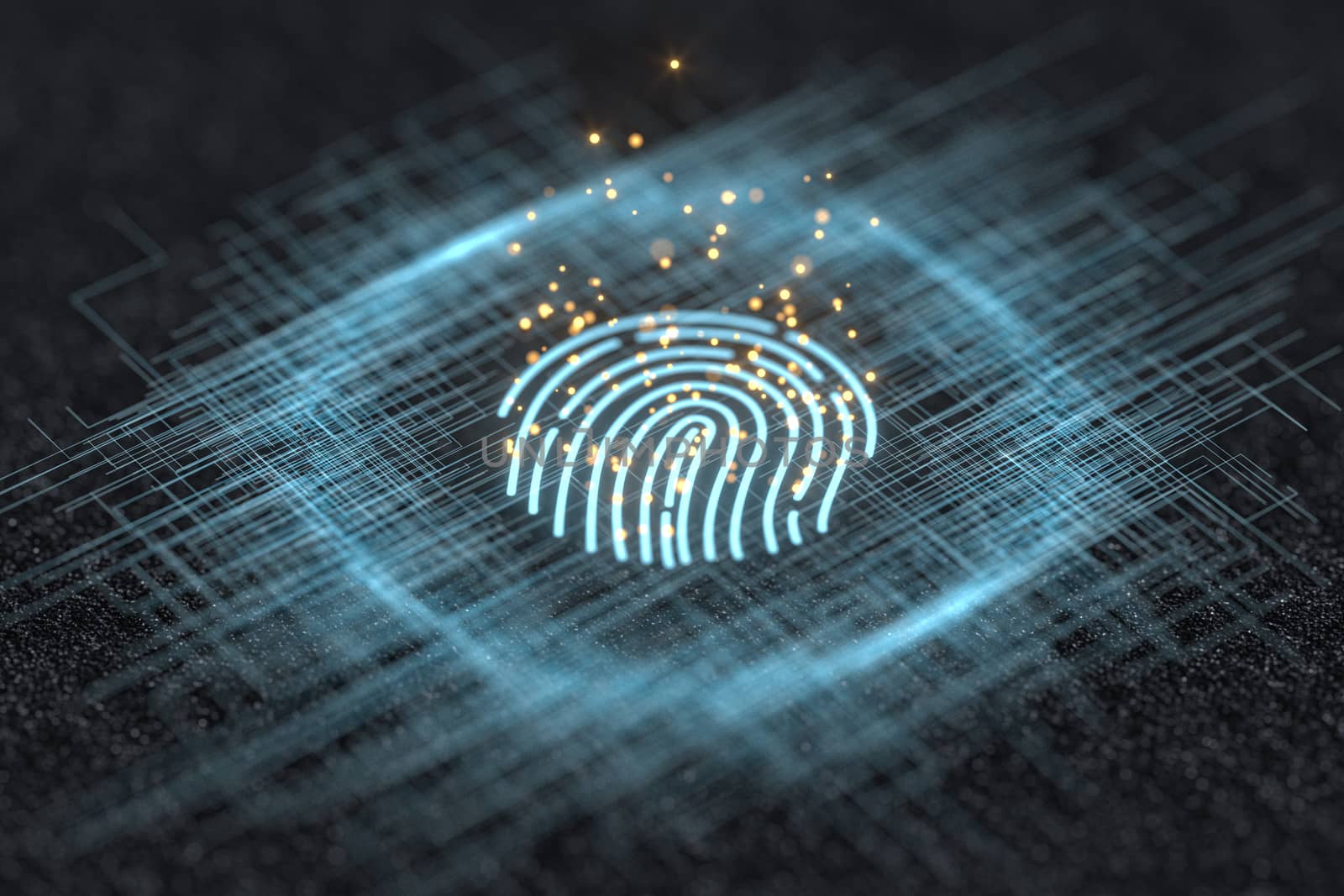 Fingerprint identification concept, technological background, 3d rendering. Computer digital drawing.