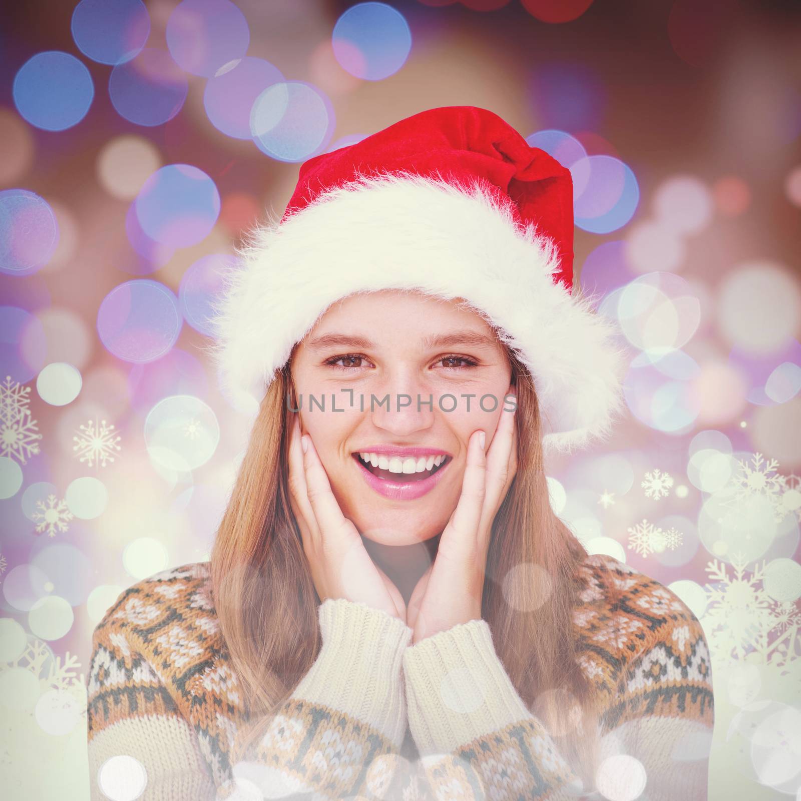 Happy hipster smiling at camera  against snowflake pattern