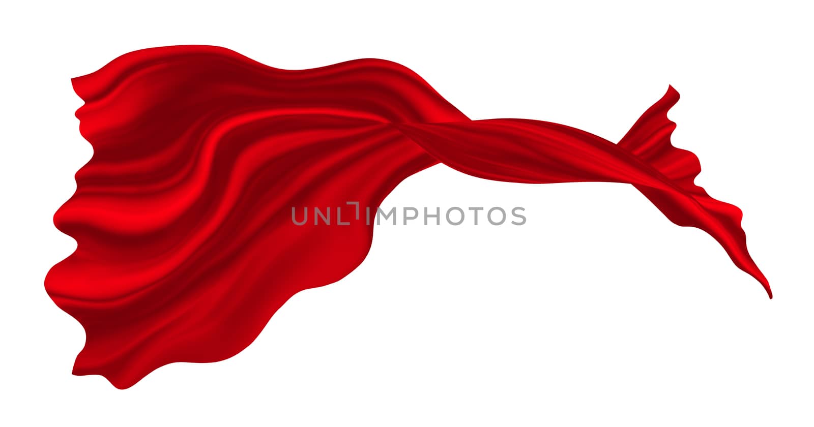 Abstract red flying cloth isolated on white background with copy space