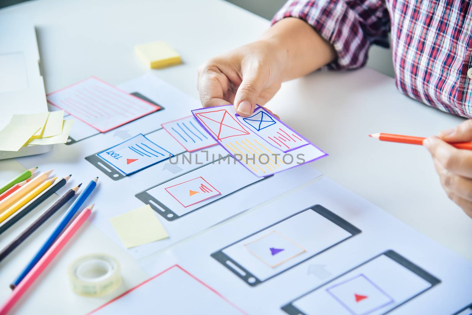 designer graphic creative ,creativity woman  working on laptop and designing  coloring color ideas style