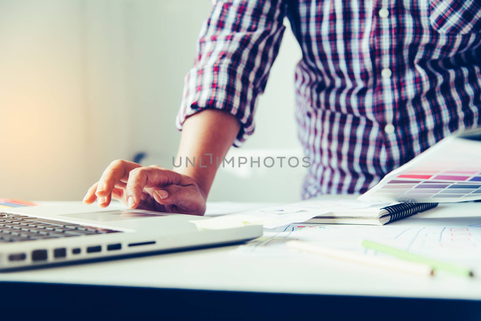 designer graphic creative ,creativity woman  working on laptop and designing  coloring color ideas style