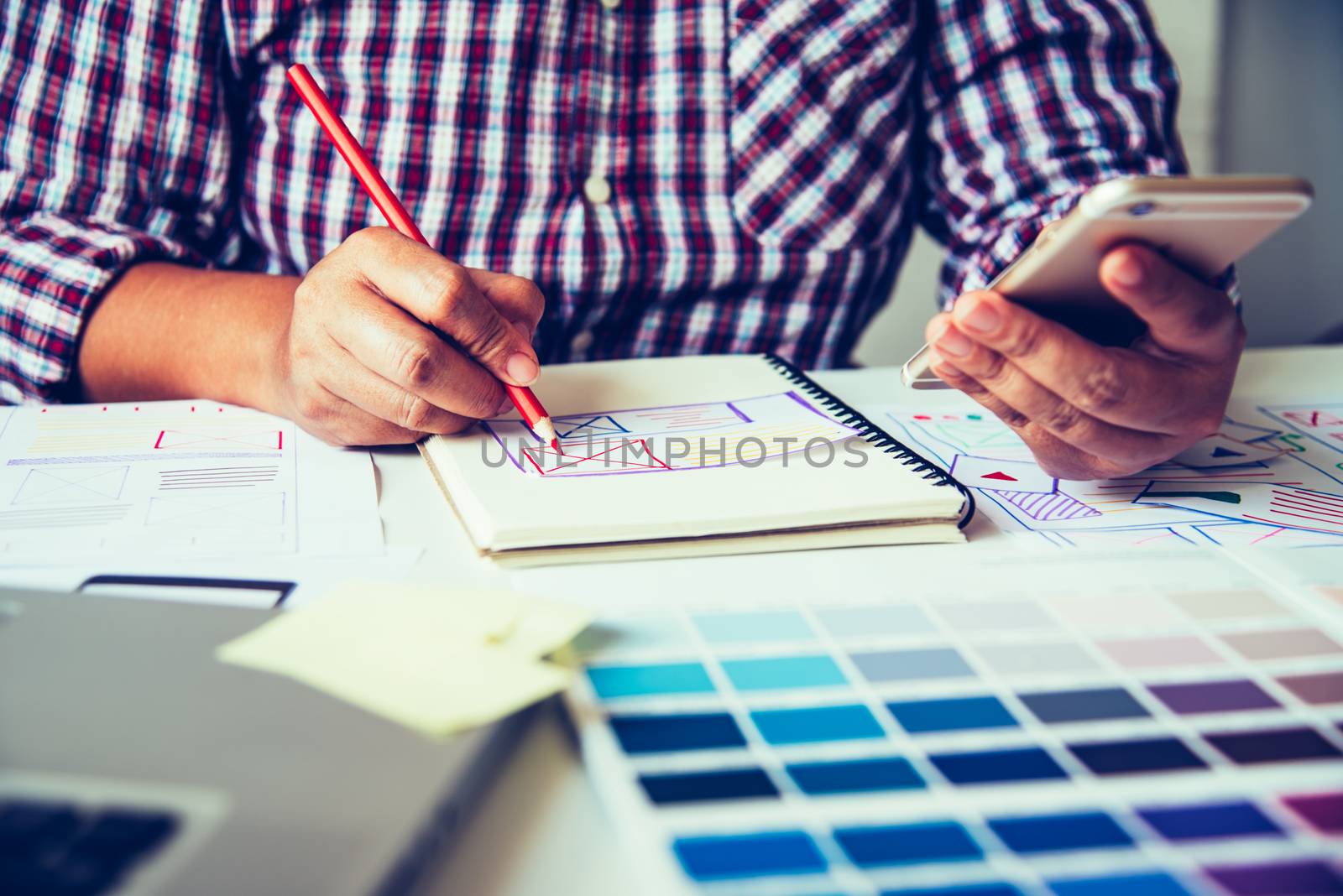 designer graphic creative ,creativity woman  working on laptop and designing  coloring color ideas style