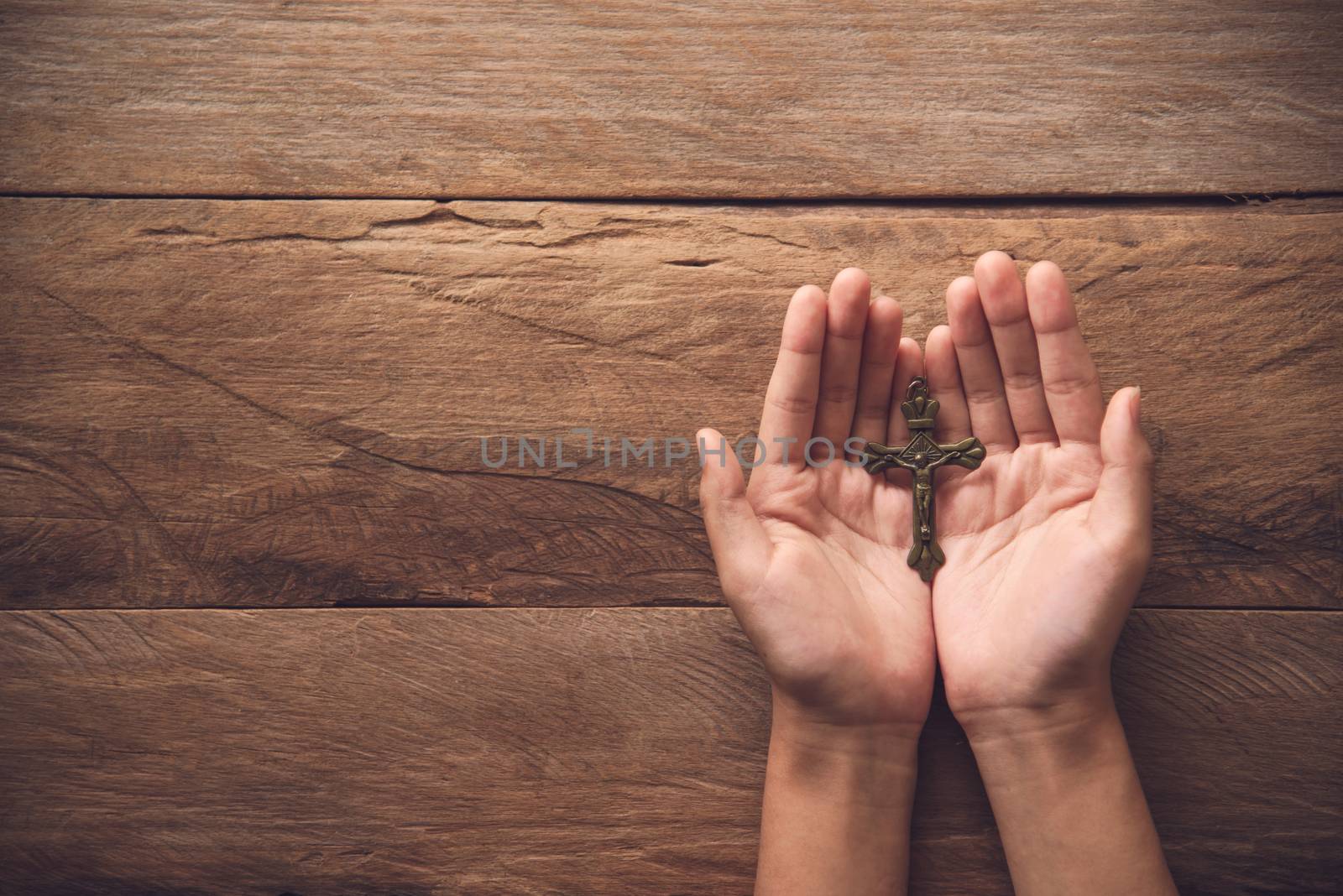 Human hands open palm of Christian for blessings and hopes Pray  by photobyphotoboy