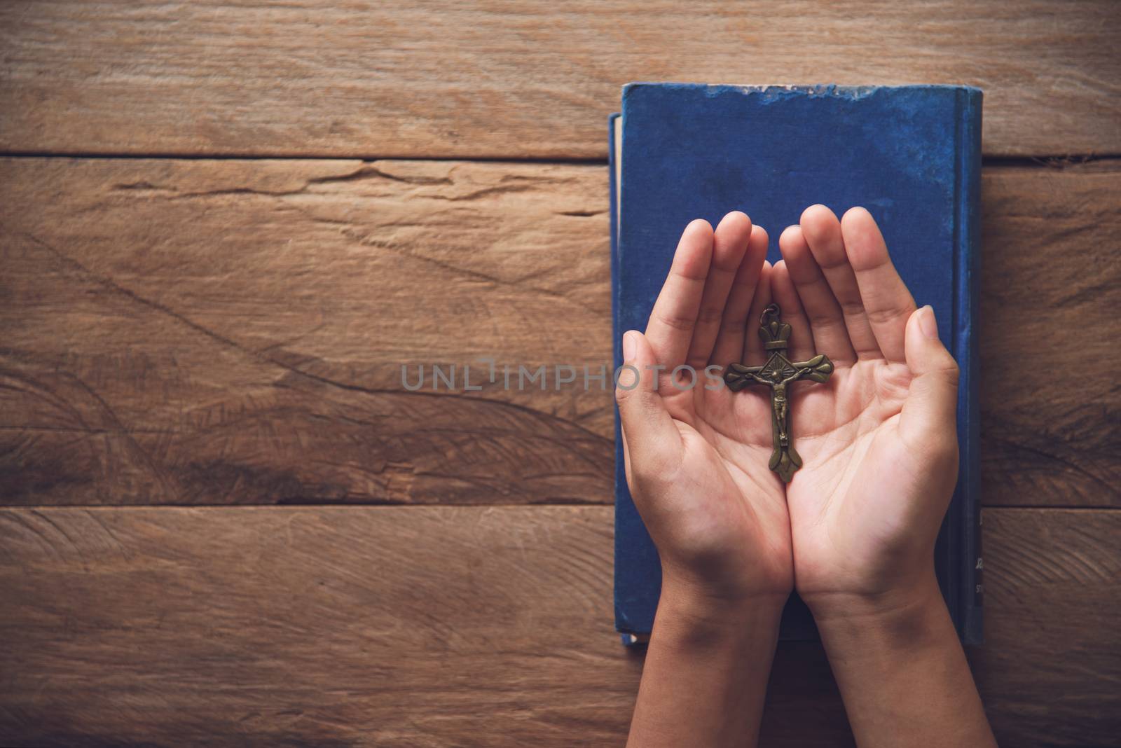 Human hands open palm of Christian for blessings and hopes Pray  by photobyphotoboy