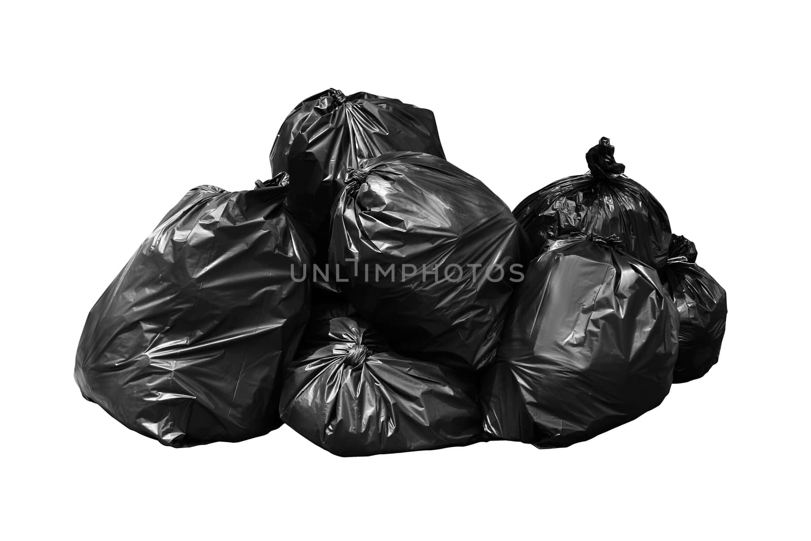 Bin bag garbage, Bin,Trash, Garbage, Rubbish, Plastic Bags pile isolated on background white by cgdeaw
