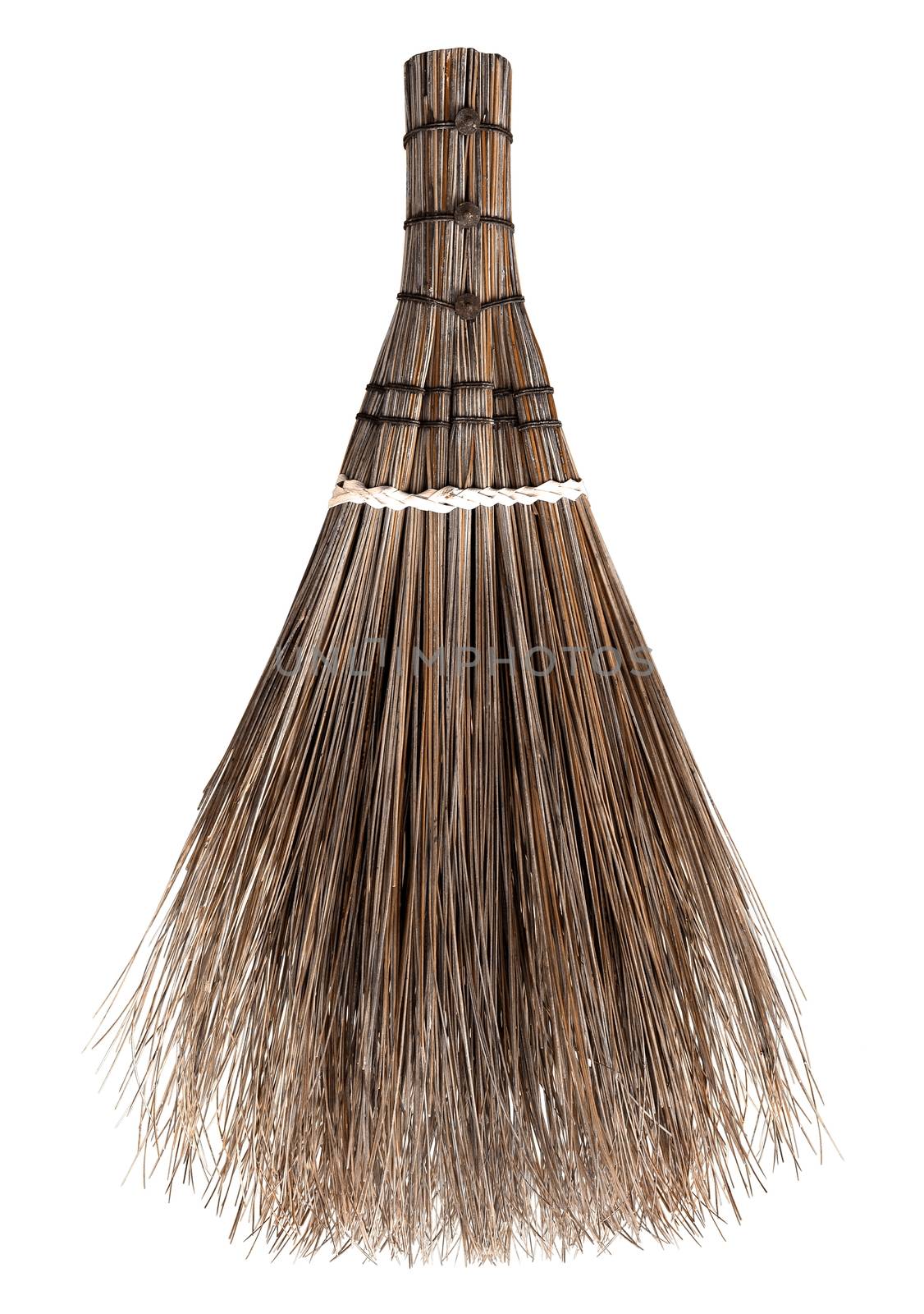 Broom and coconut palms grass for recycle bin and cleansing day, Broom, Witches isolated on white, witch's Broomstick