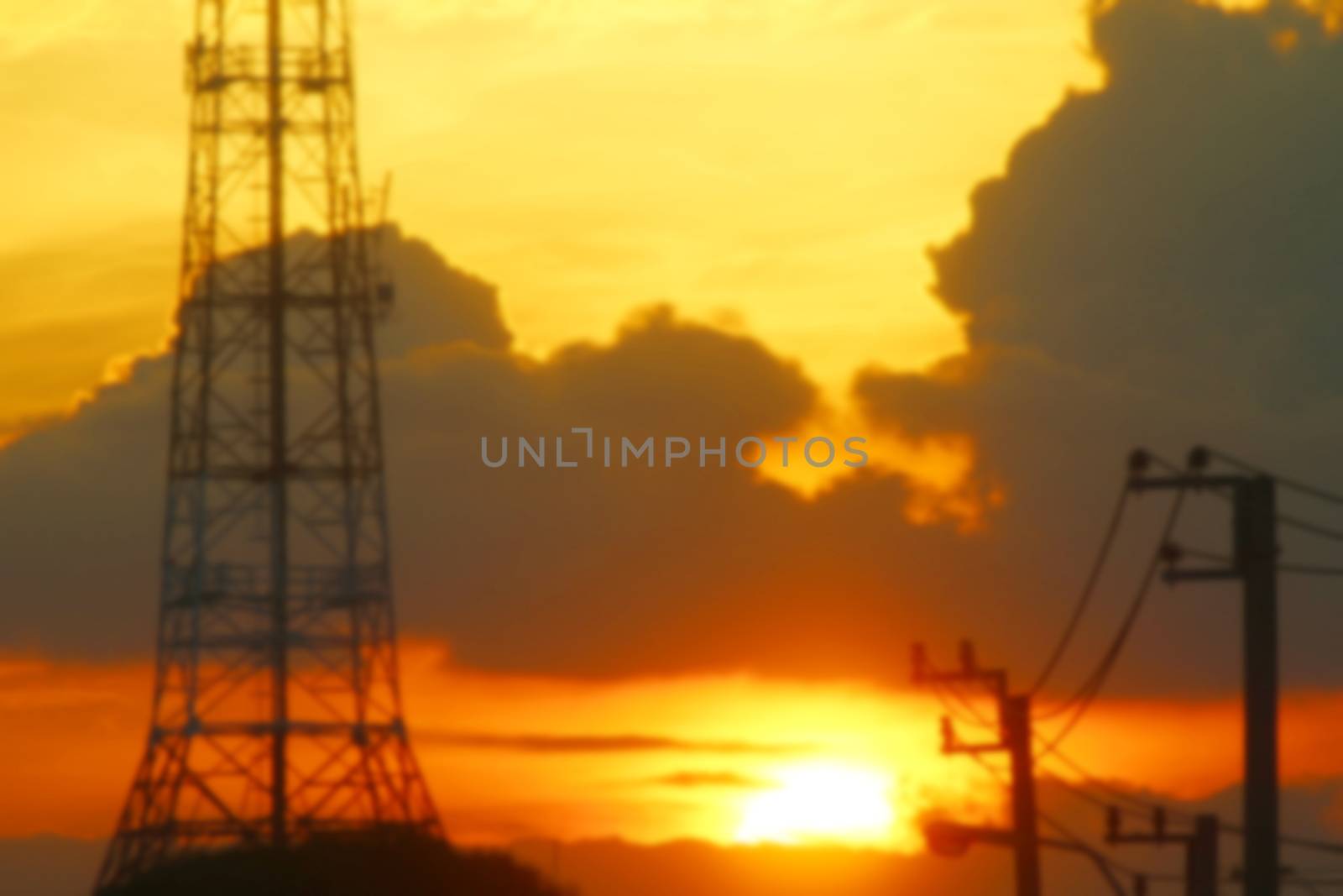 blurred picture electrical energy for background and sunset by cgdeaw