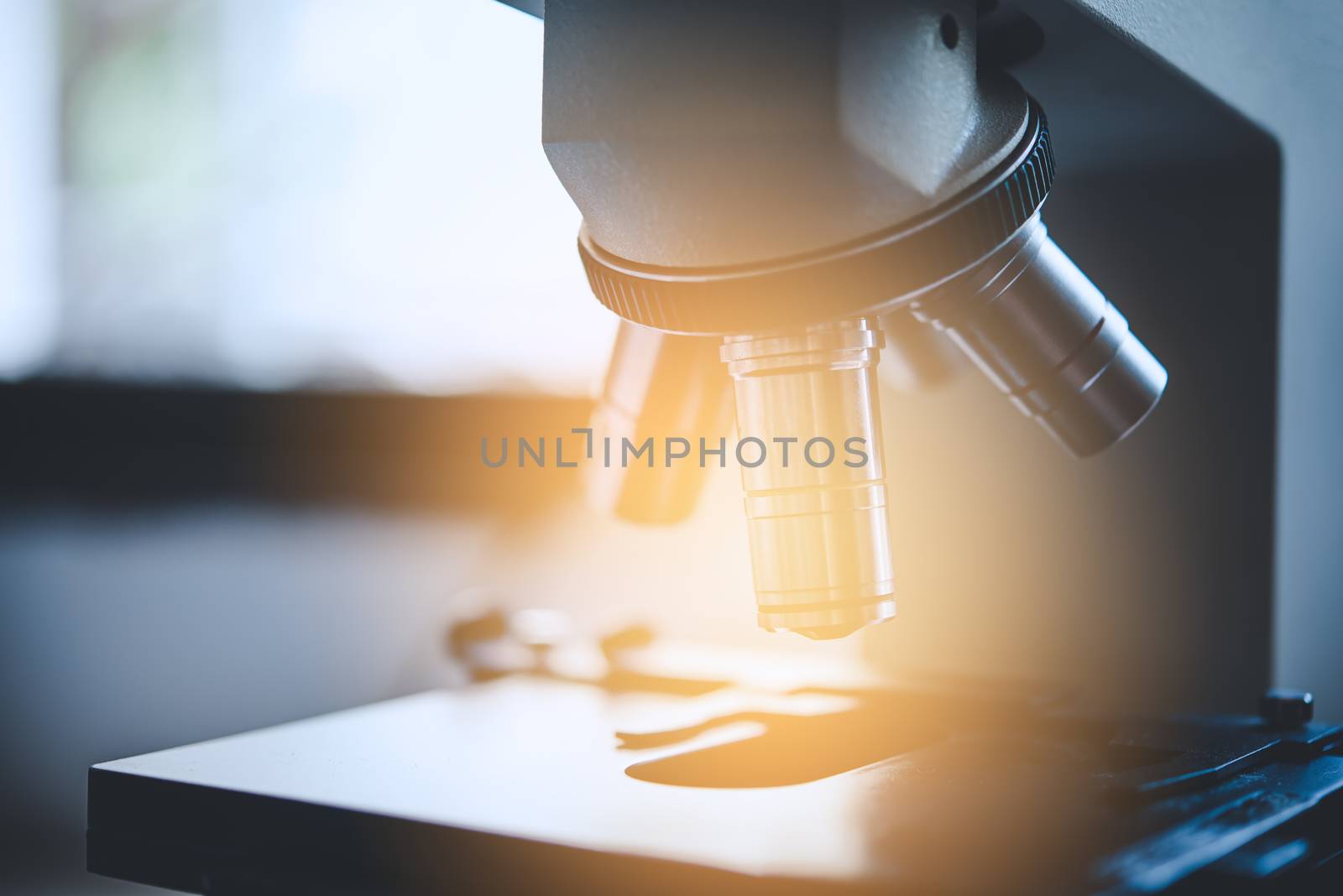 close-up Microscope for laboratory research. Photo of a medical microscope  and equipment,Scientific and healthcare research