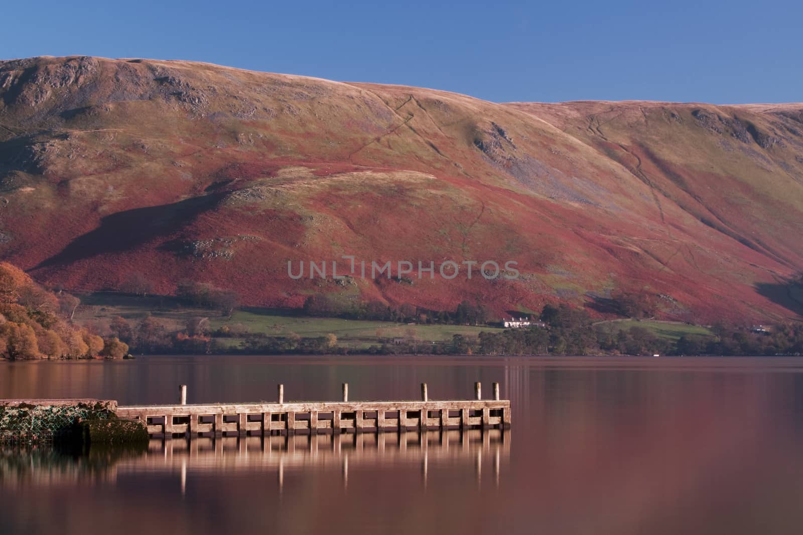 The pier is a landing stage on the banks of Ullswater, Cumbria in the English Lake District national park.