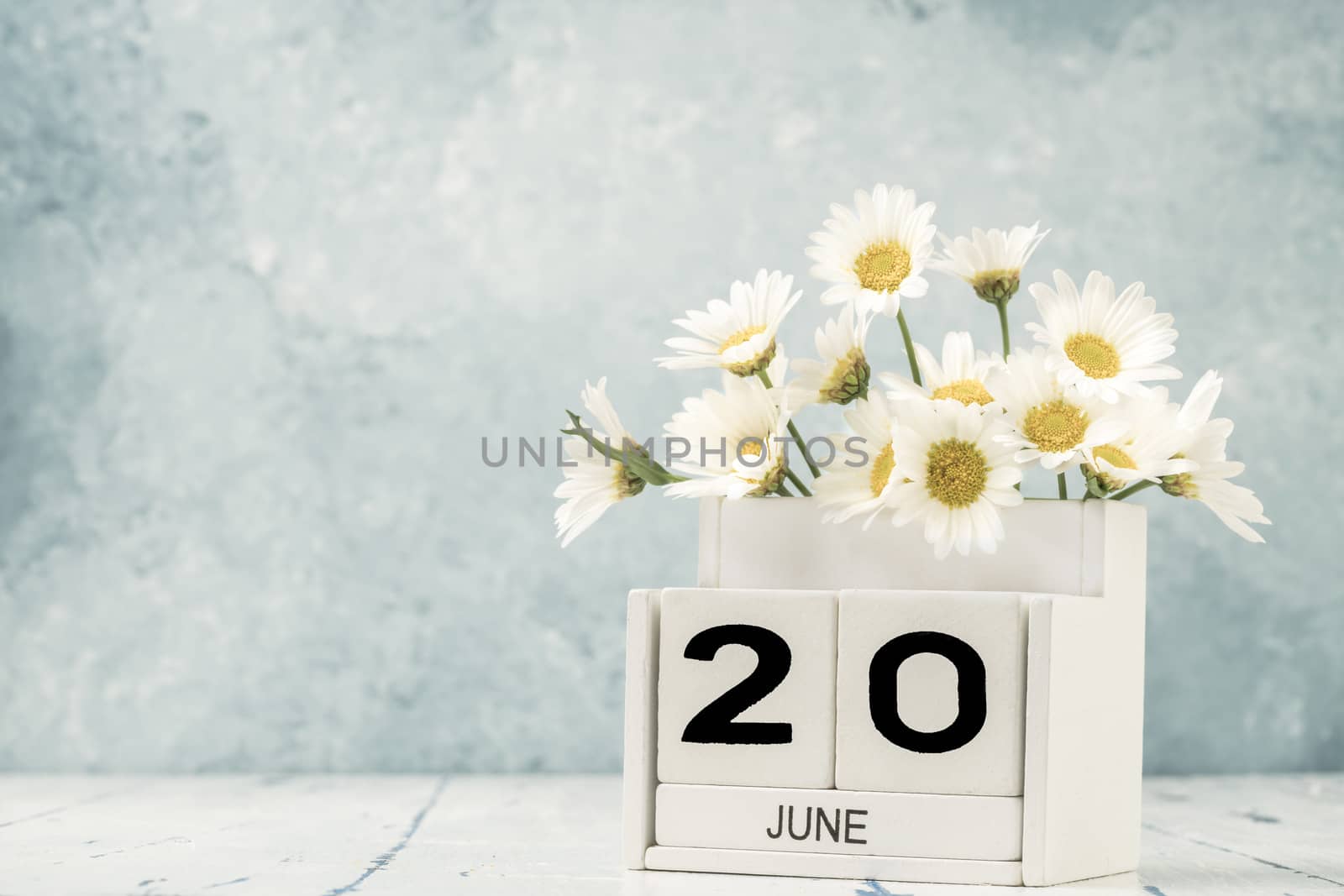 cube calendar for june decorated with daisy flowers by bernanamoglu