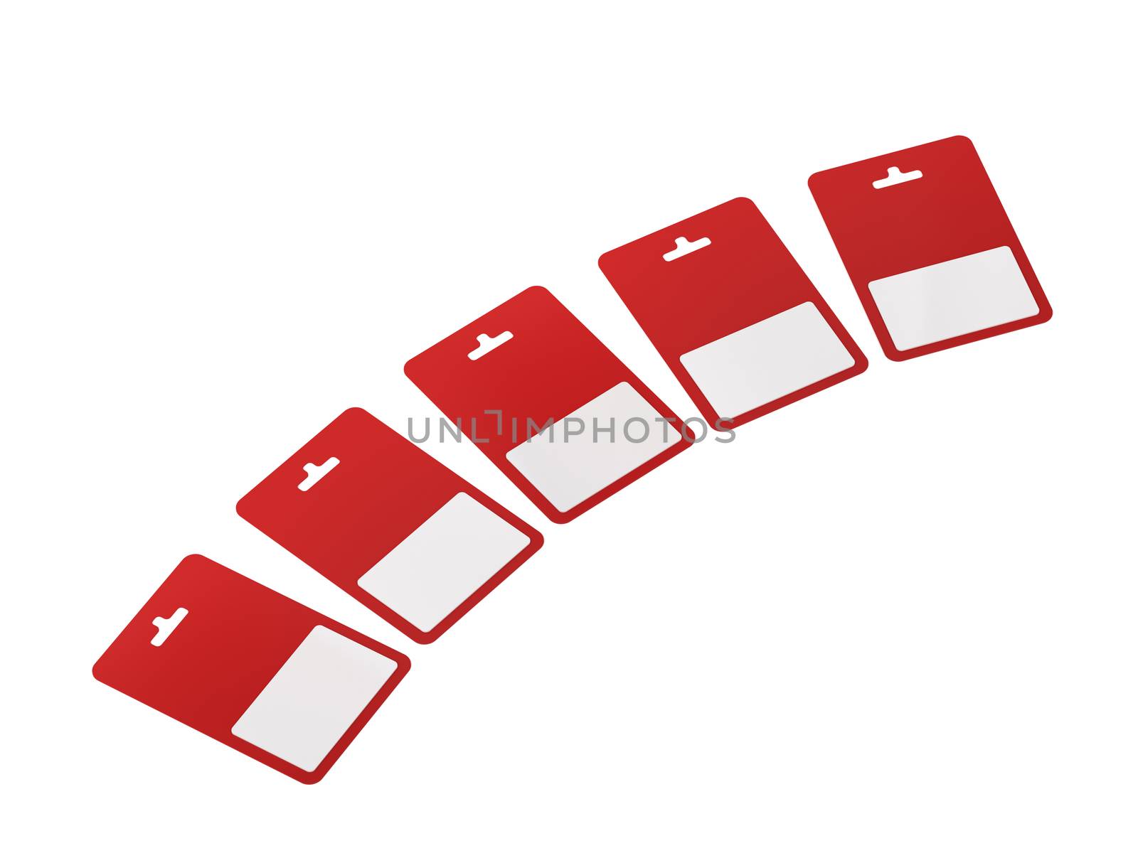 Five blank gift cards on white background