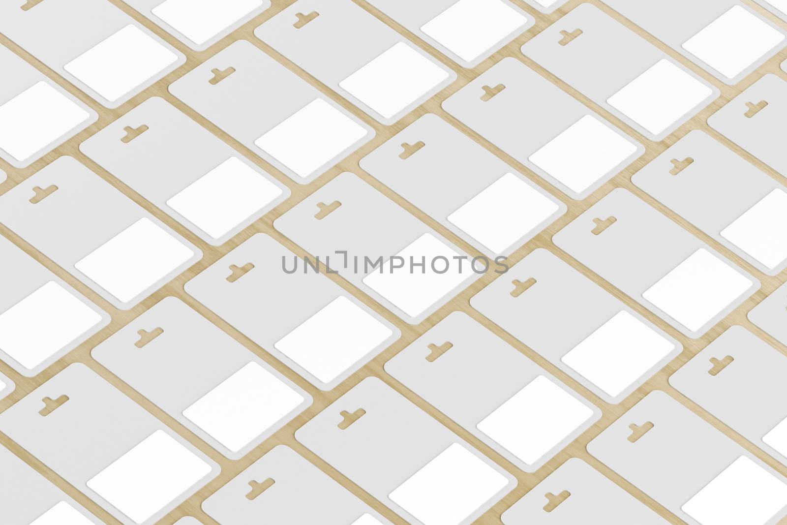 Rows with blank gift cards on wood background