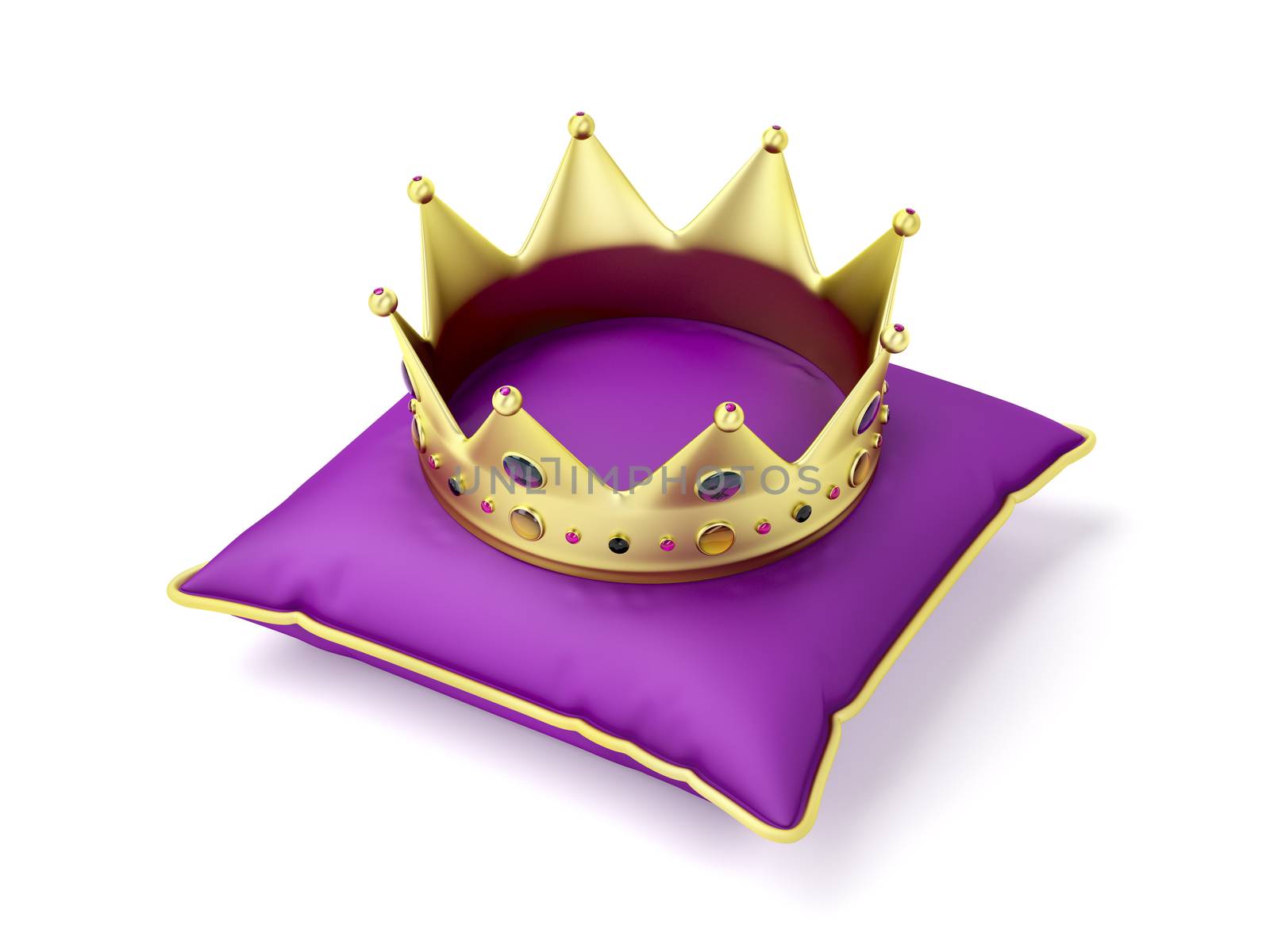 Royal gold crown on purple pillow by magraphics