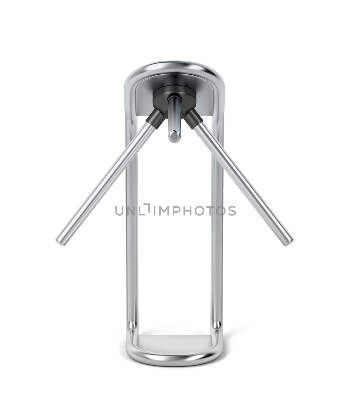 Front view of silver turnstile on white background