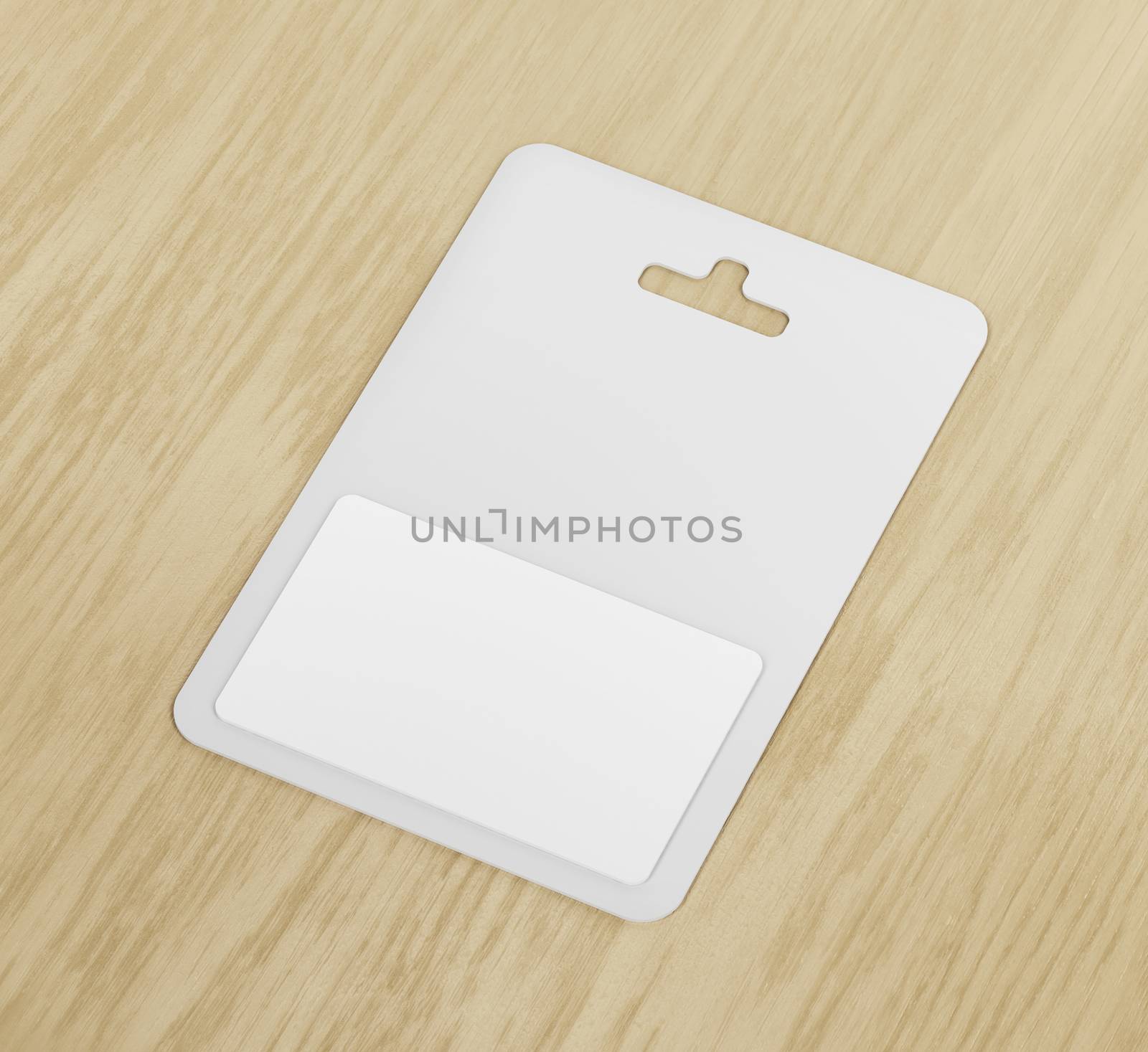 White blank gift card on wood background