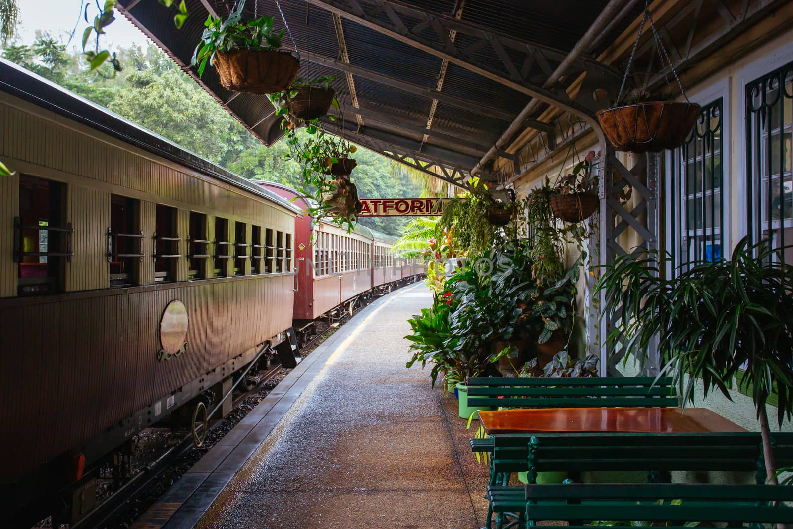 Kuranda, Australia - June 27 2016: The iconic Kuranda train station is a popular tourist attraction between Cairns and Kuranda in Queensland, Australia