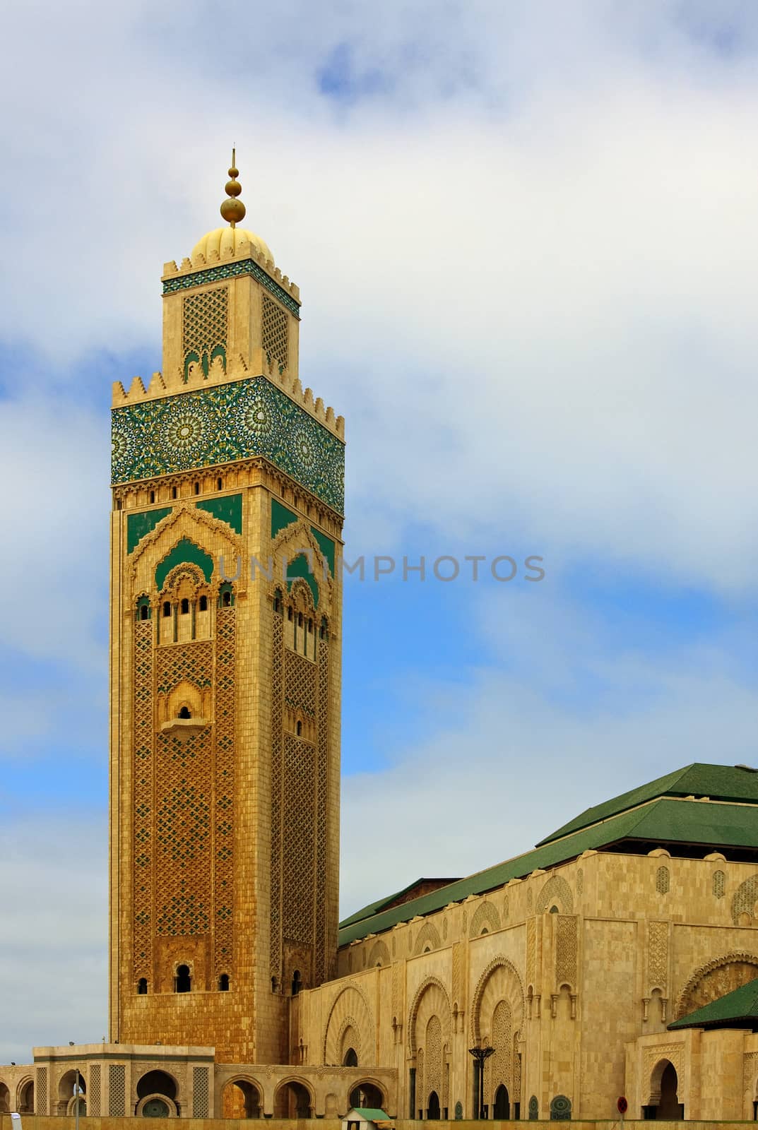 The Hassan II Mosque is situated in Casablanca, Morocco and is the seventh largest mosque in the world with the world's tallest minaret at 210 metres.