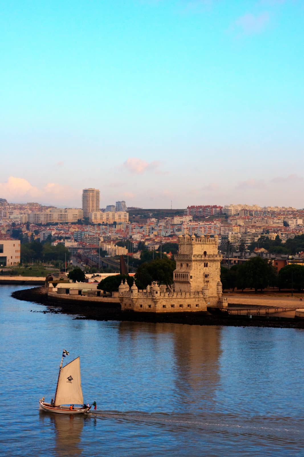 Belem Tower (Torre de Belem) is a fortified tower in Lisbon, Portugal.  Built in the early 16th century the UNESCO world heritage site is situated on the banks of the river Tejo.