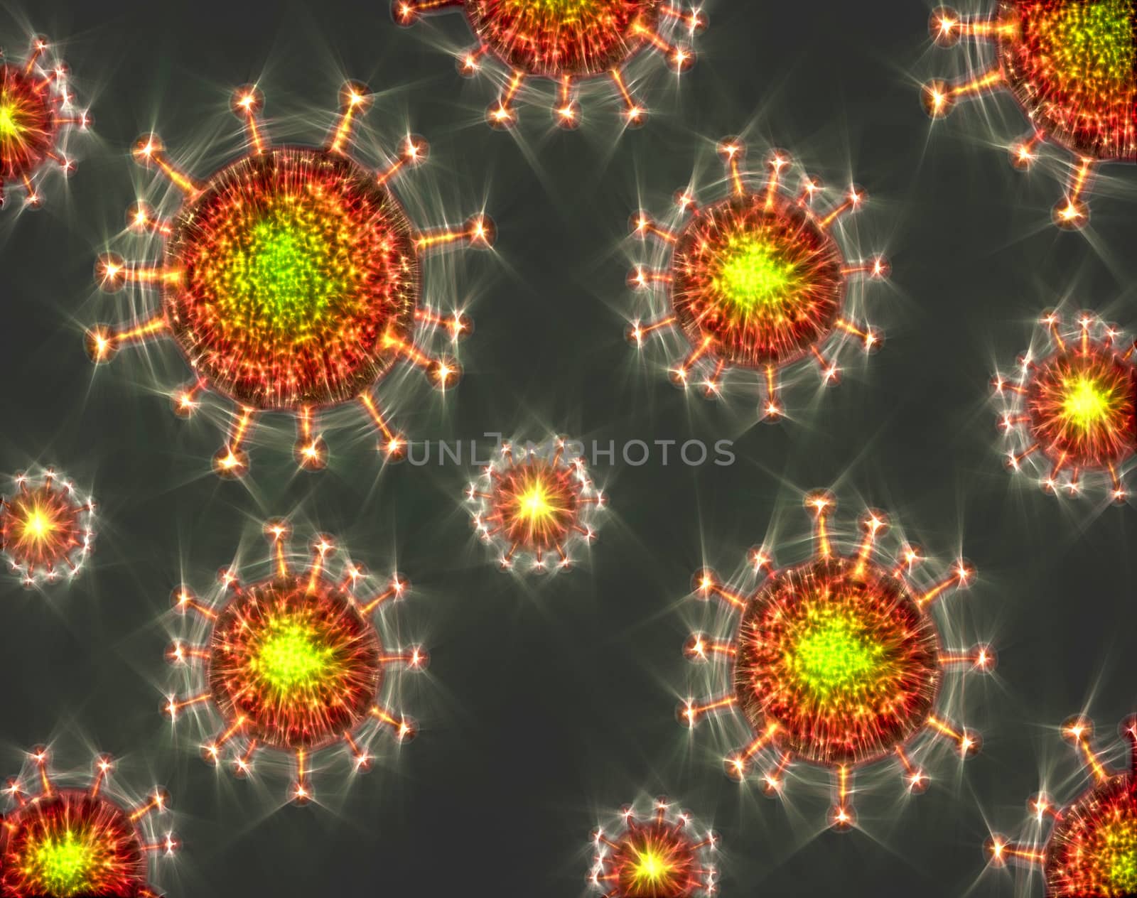 3D-Illustration of some corona virus with kirlian aura and sketch effects.