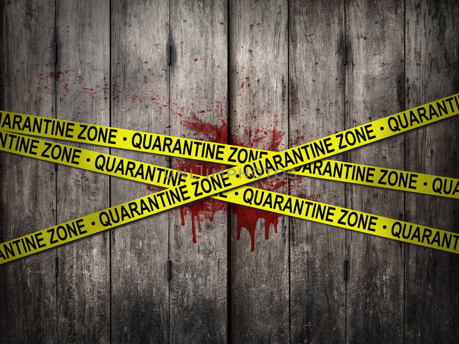 yellow quarantine zone tape for warning over quarantine area on  by asiandelight