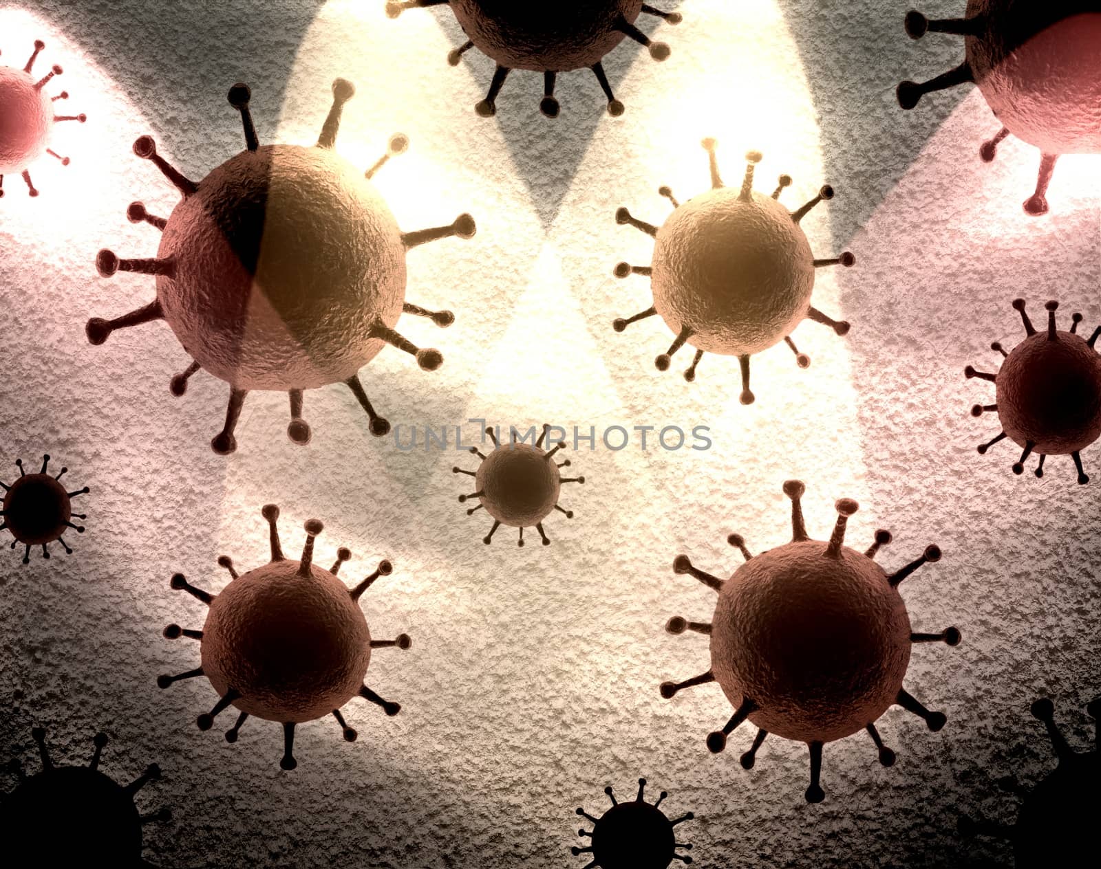 3D-Illustration of some corona virus with kirlian aura and sketch effects.