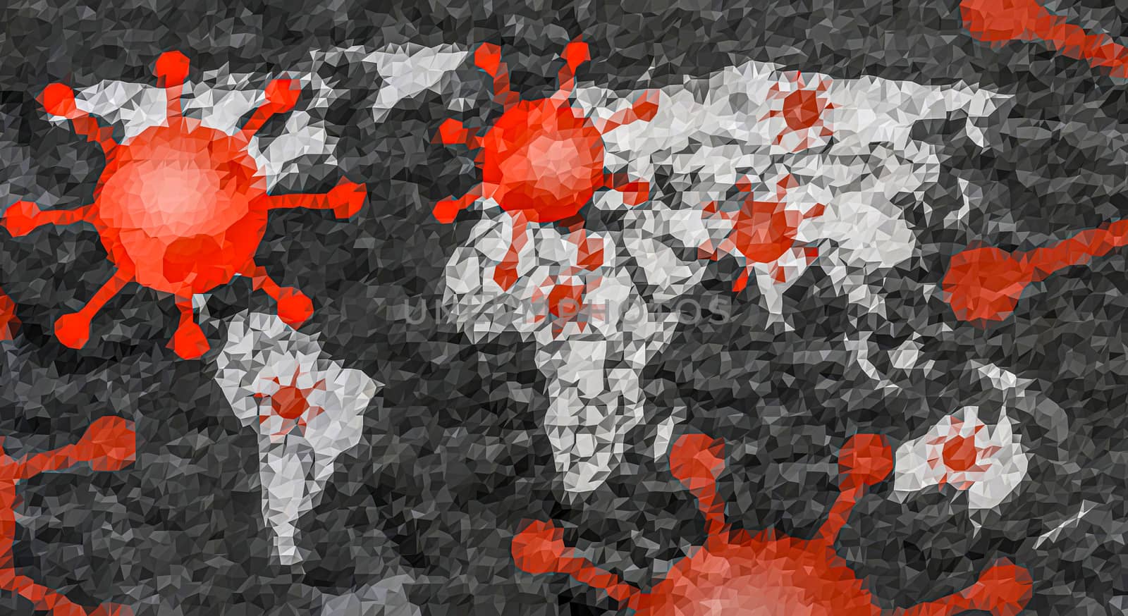 3D-Illustration of a world map showing the corona virus covid-19 hotspots in the United States and Europe.