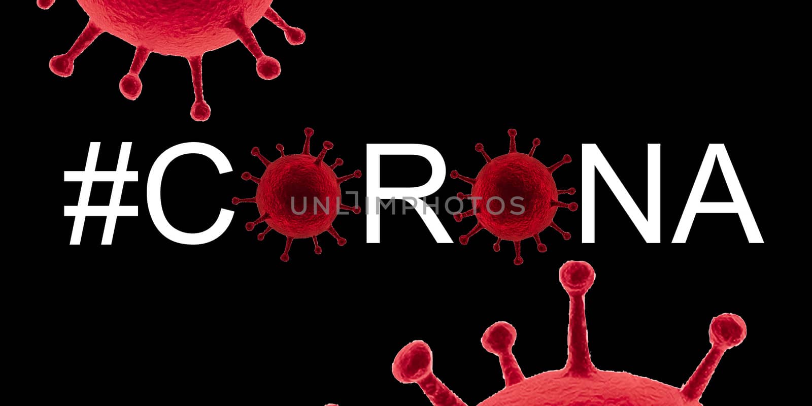 Chalkboard banner of corona virus tags in different colors.