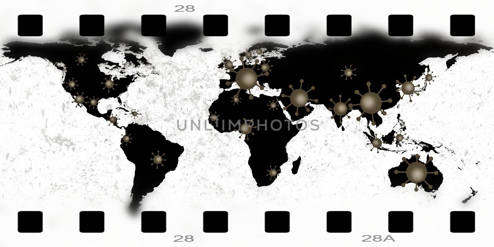 3D-Illustration of a world map showing the corona virus covid-19 hotspots in the United States and Europe.