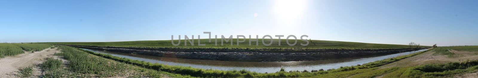 Beautiful high resolution panorama of a northern european country landscape with fields and green grass.