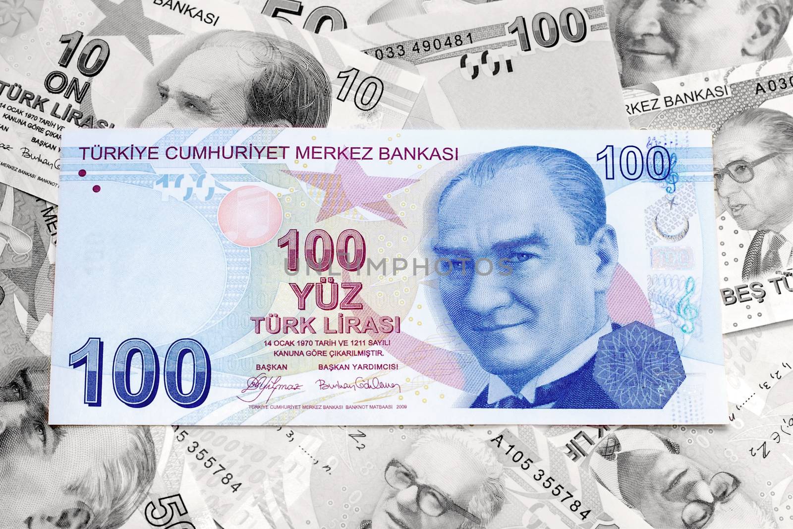 100 Turkish Liras as background